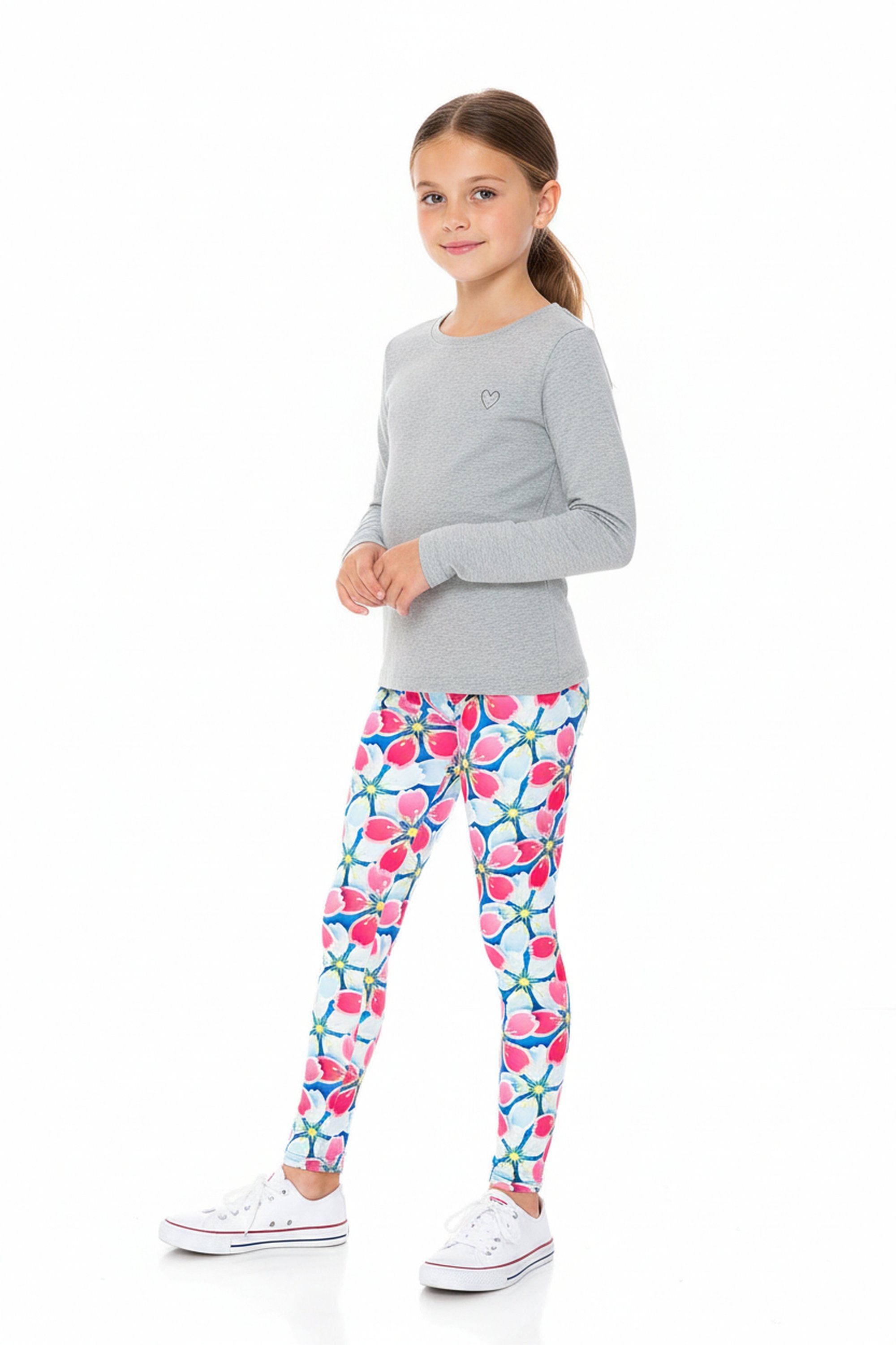 Creamy Soft Pink and Blue Sunshine Floral Kids Leggings | USA Fashion™