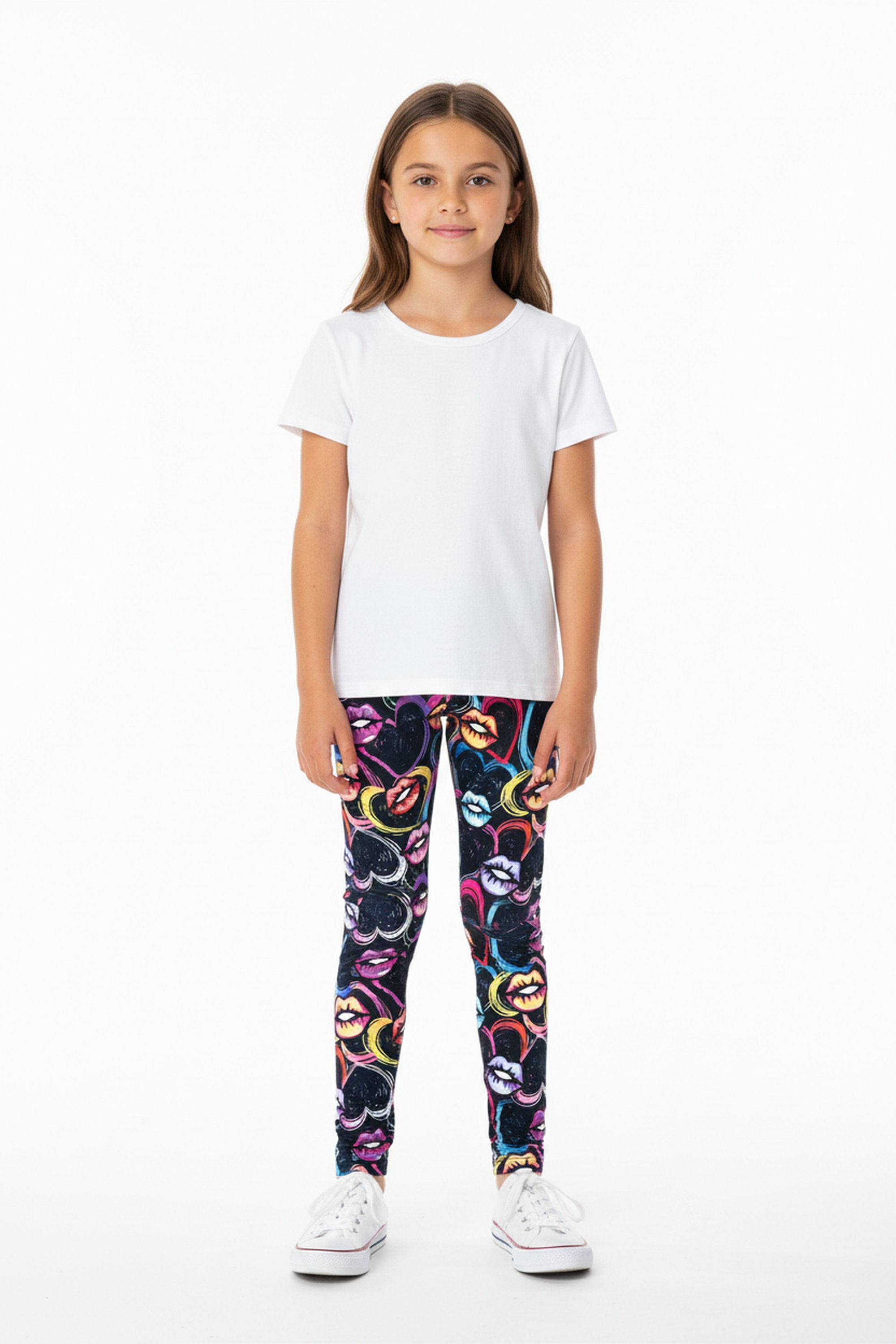 Colorful Cartoon Lips and Hearts Kids Leggings | USA Fashion™