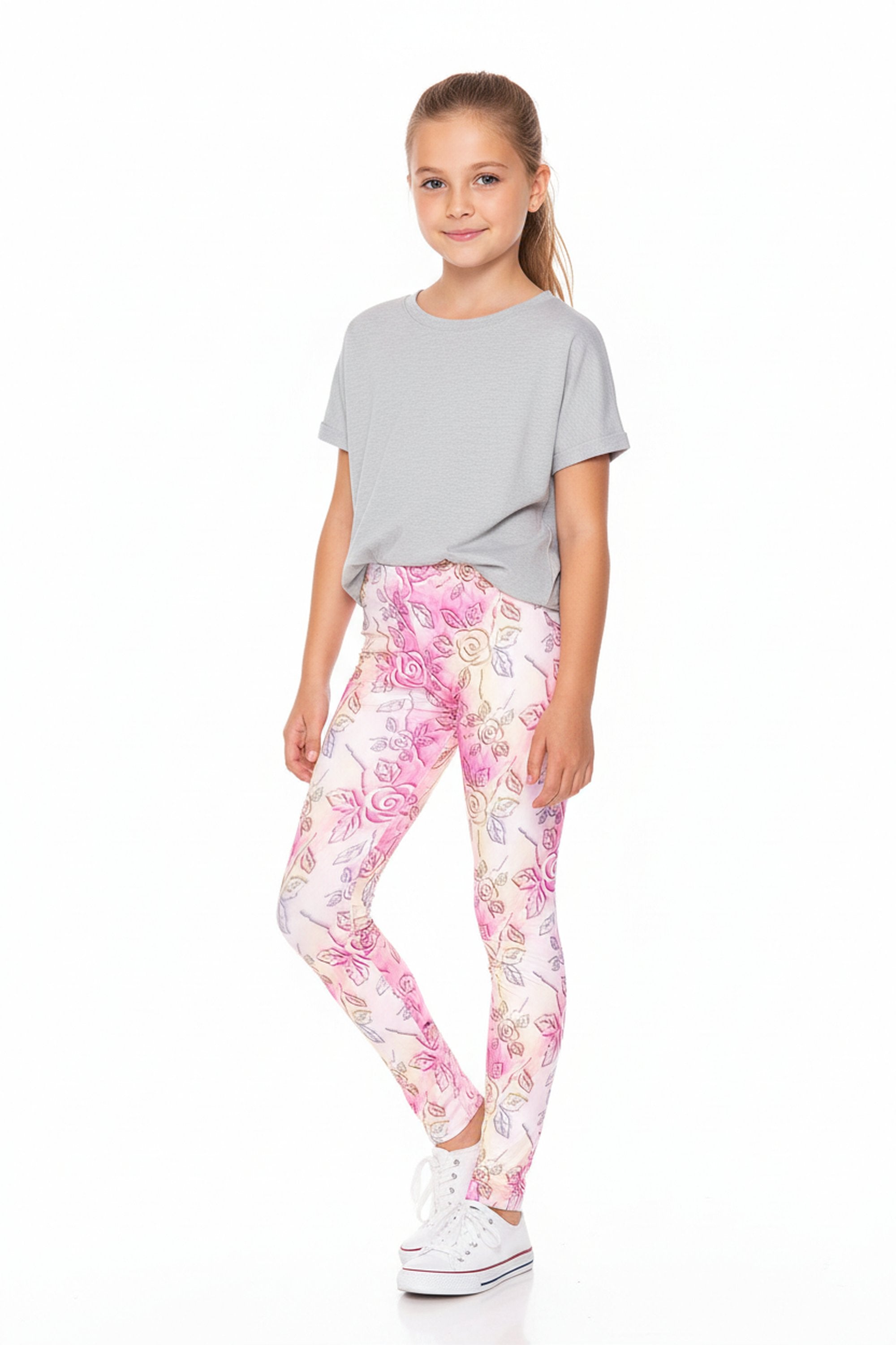 Creamy Soft 3D Pastel Ombre Rose Kids Leggings | USA Fashion™