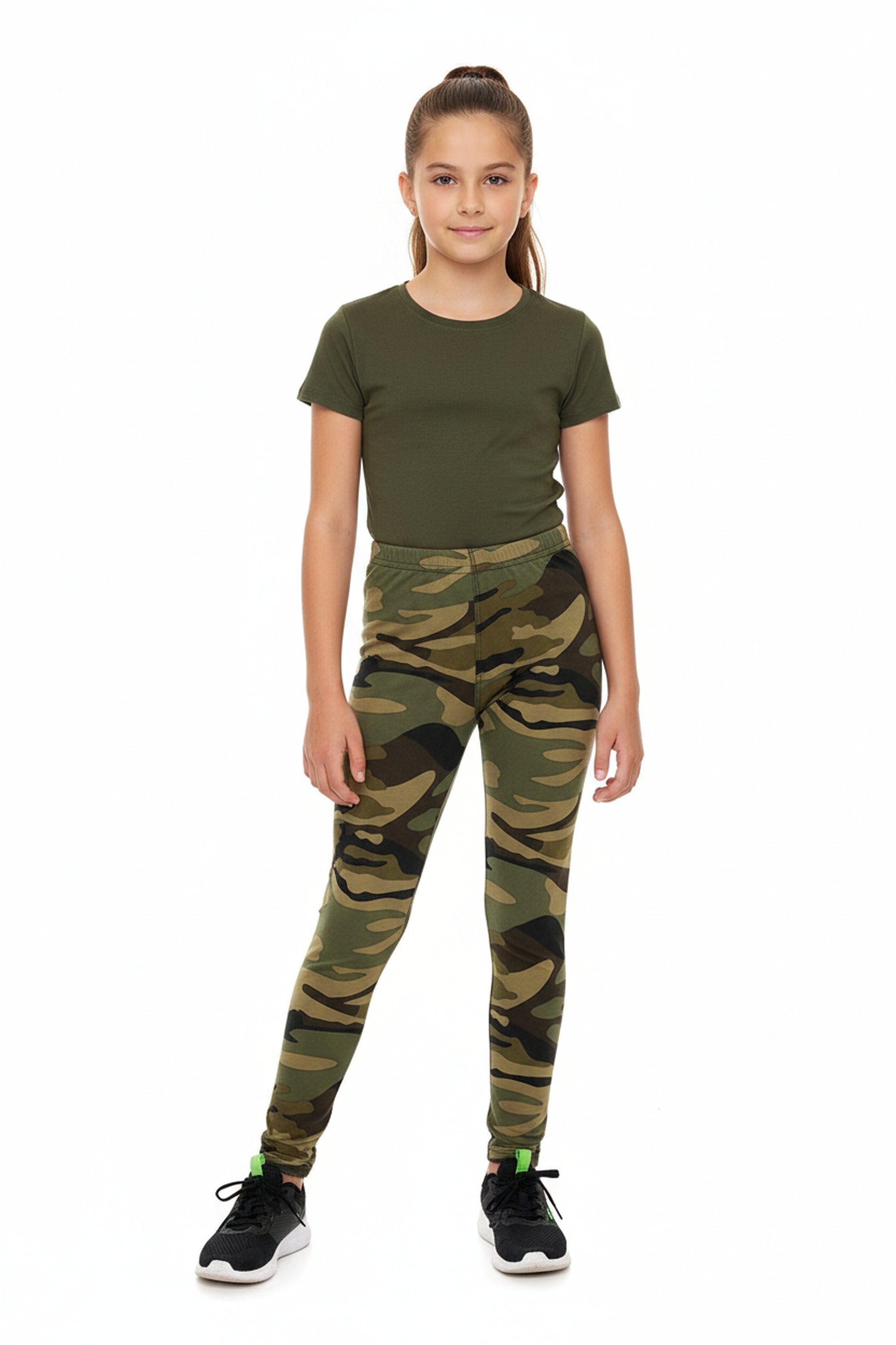 Buttery Smooth Green Camouflage Kids Leggings - EEVEE