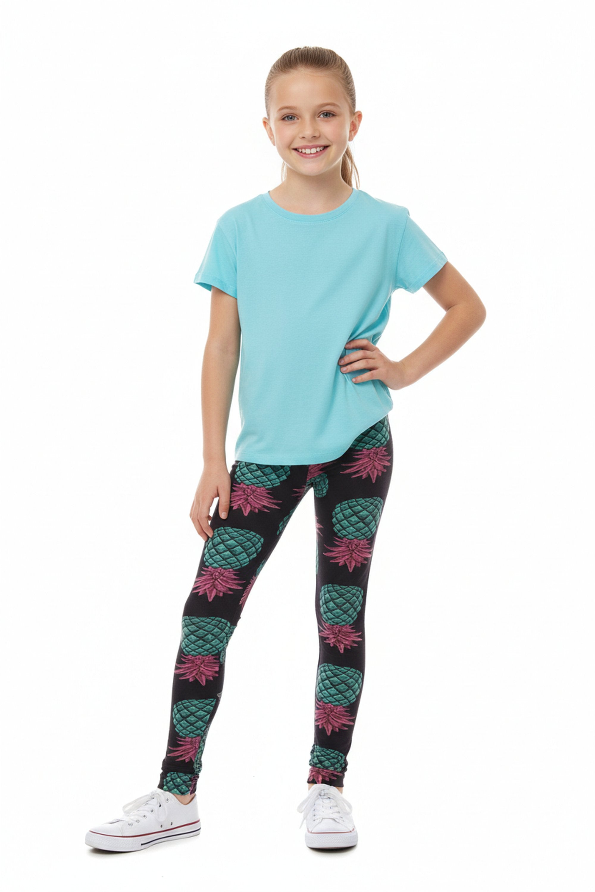 Brushed Teal Pineapple Kids Leggings - EEVEE