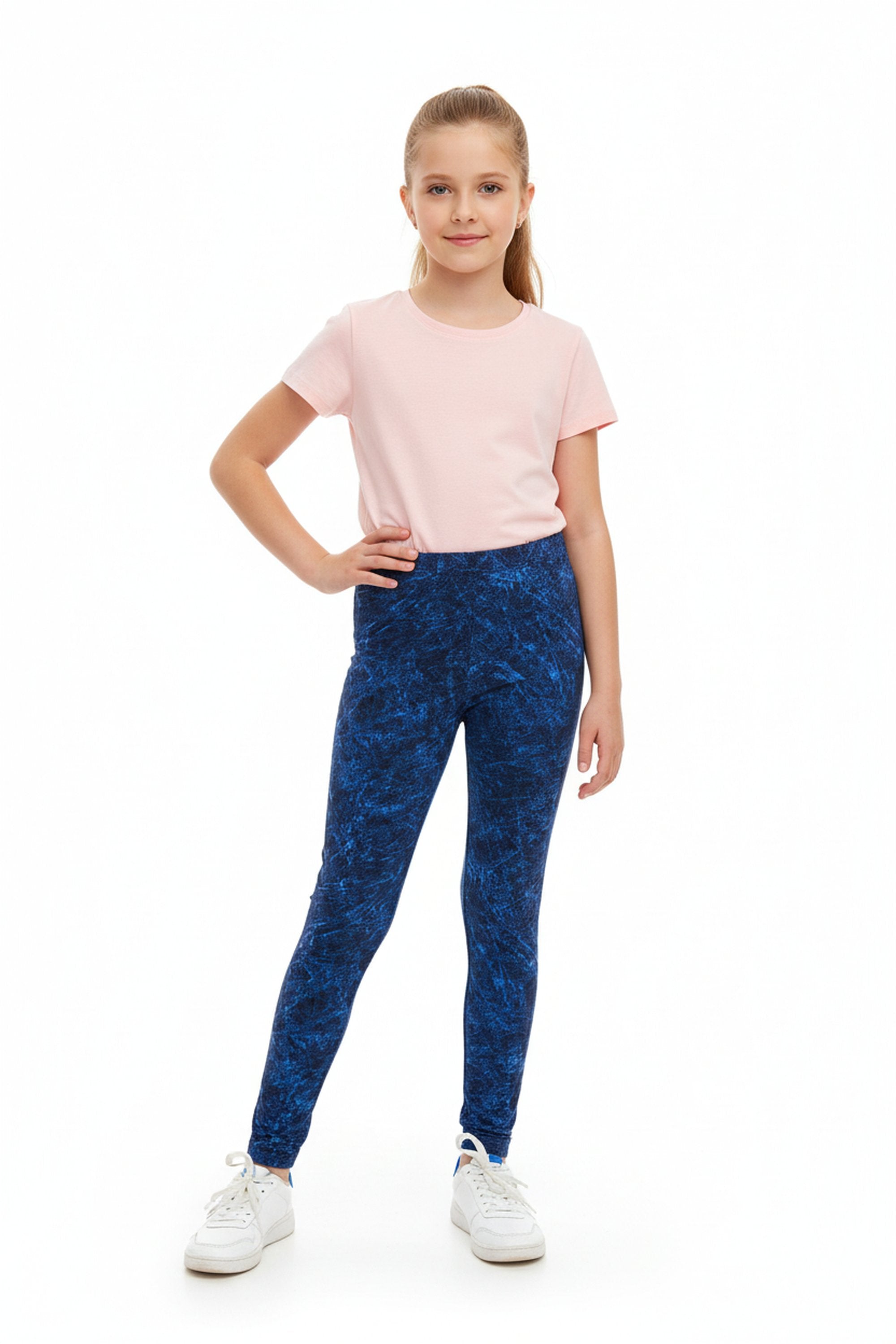 Brushed Distressed Blue Kids Leggings