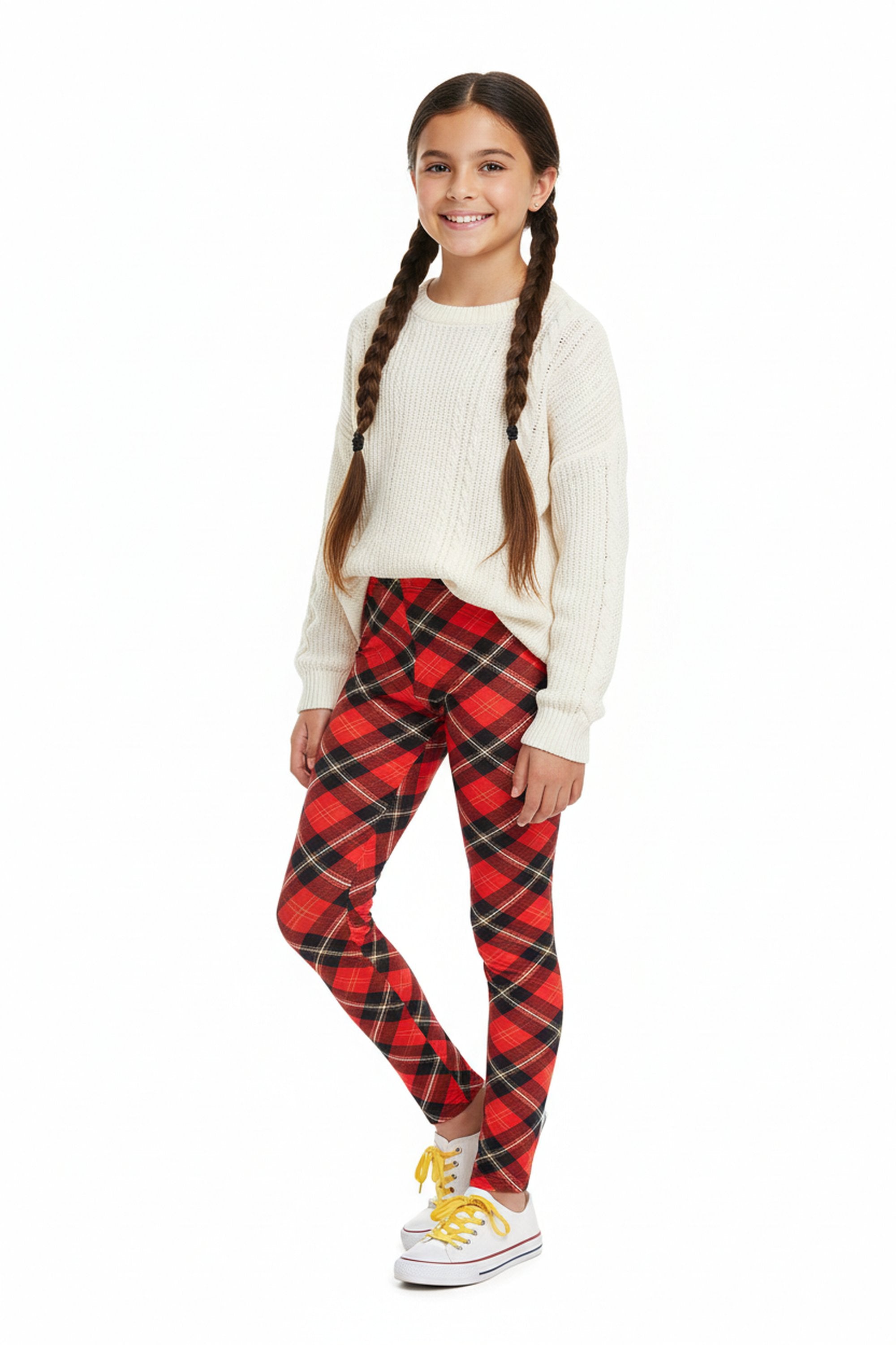 Brushed Classic Red Plaid Kids Leggings