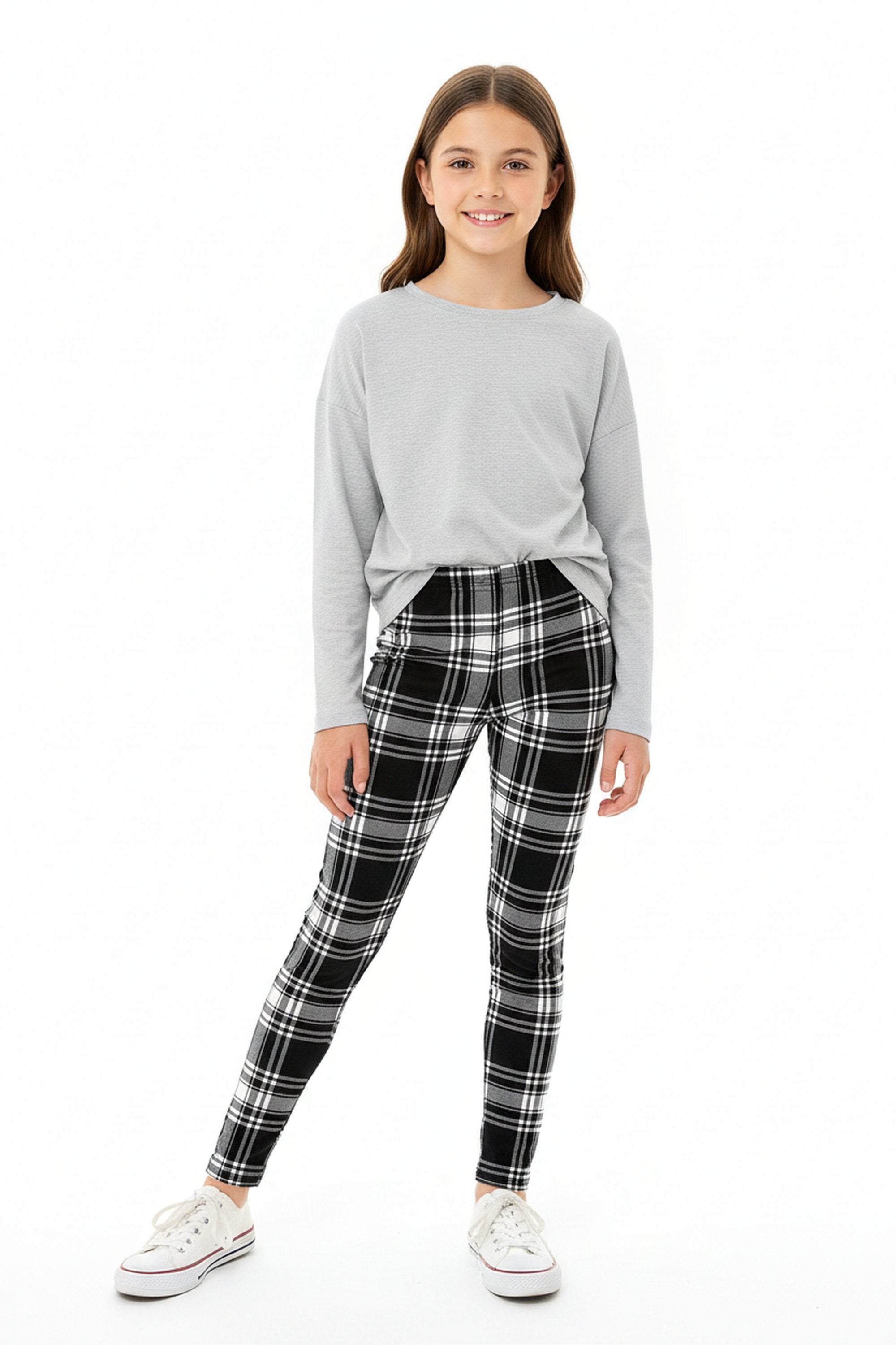 Brushed White Plaid Kids Leggings