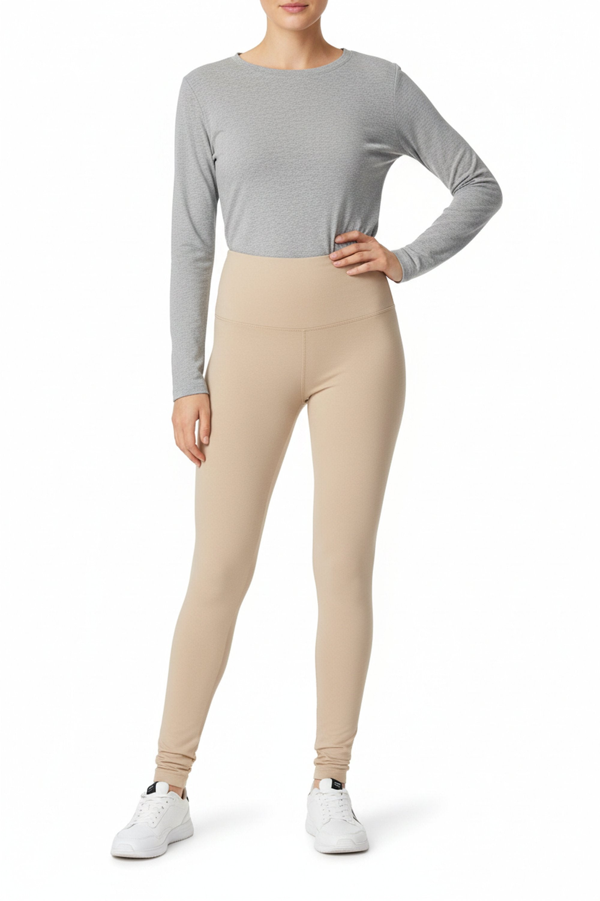 Brushed High Waisted Basic Solid Plus Size Leggings | 5 Inch Waist