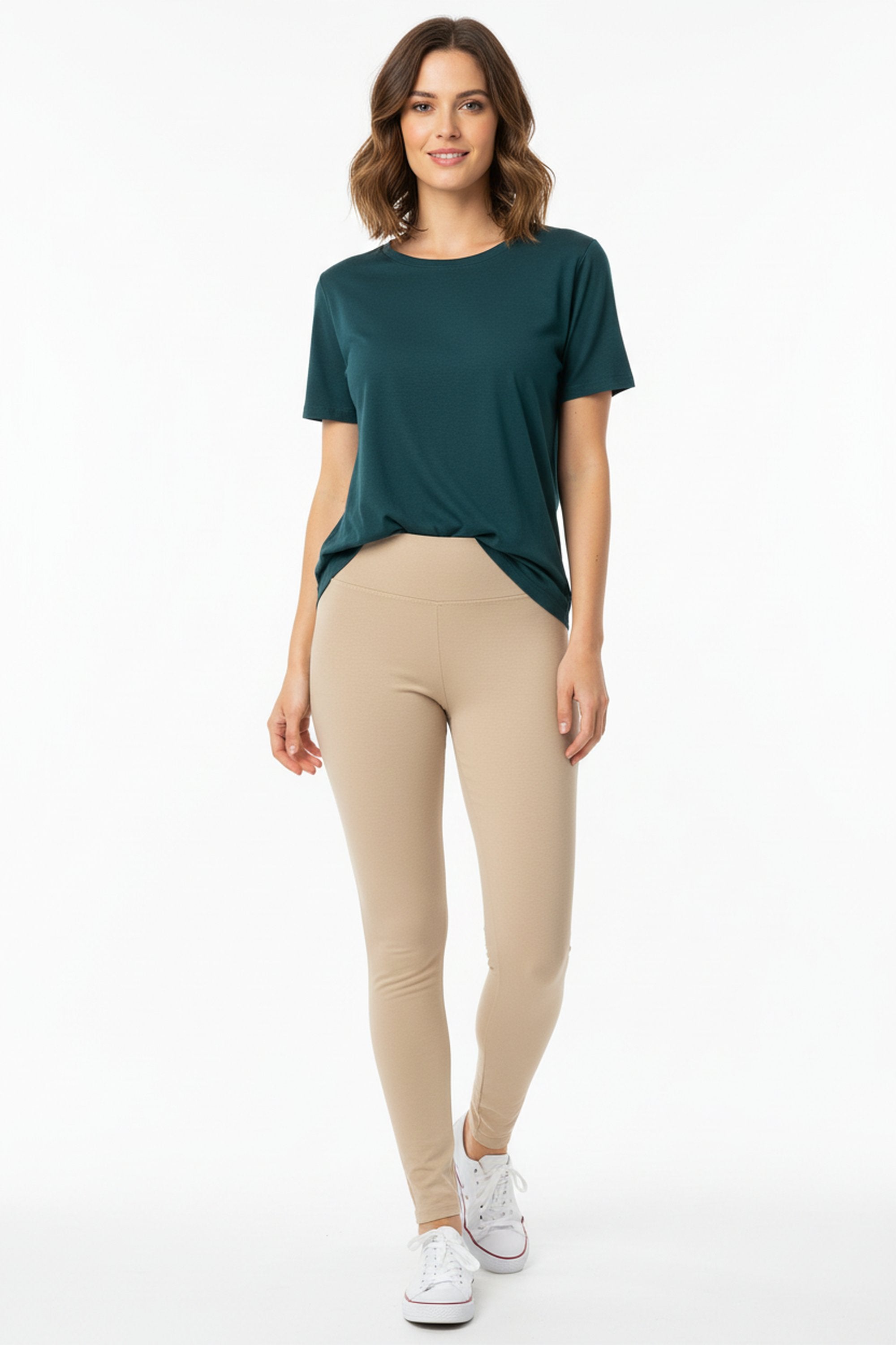 Brushed High Waisted Plus Size Basic Solid Leggings | 3 Inch Band