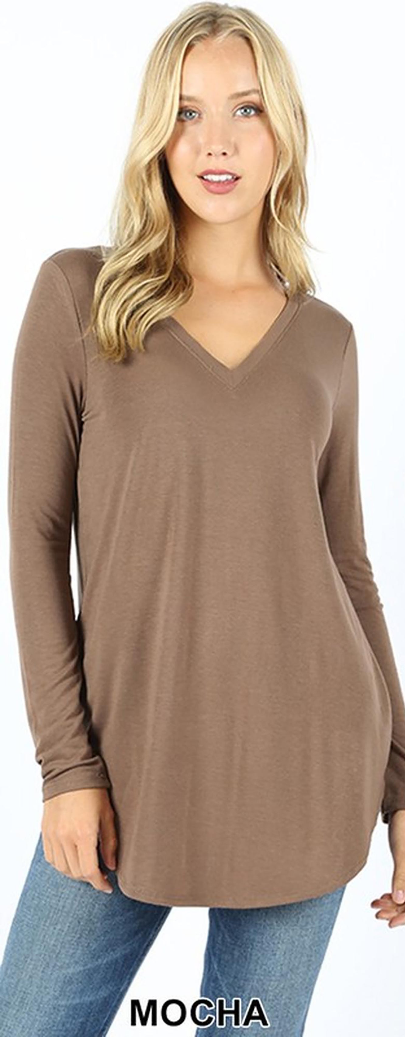 Premium V|Neck Round Hem Long Sleeve Plus Size Top