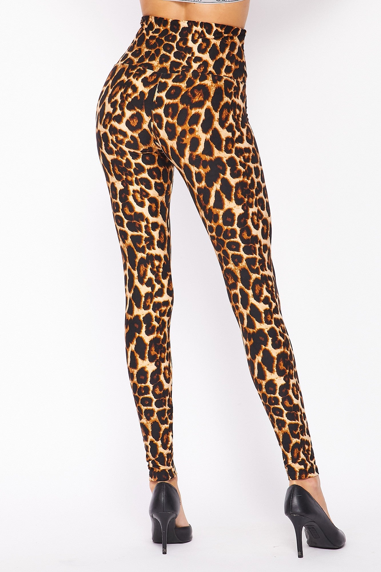 Buttery Smooth Bold and Beautiful High Waist Leopard Leggings - 5 Inch Waist (One Size Regular,Brown)