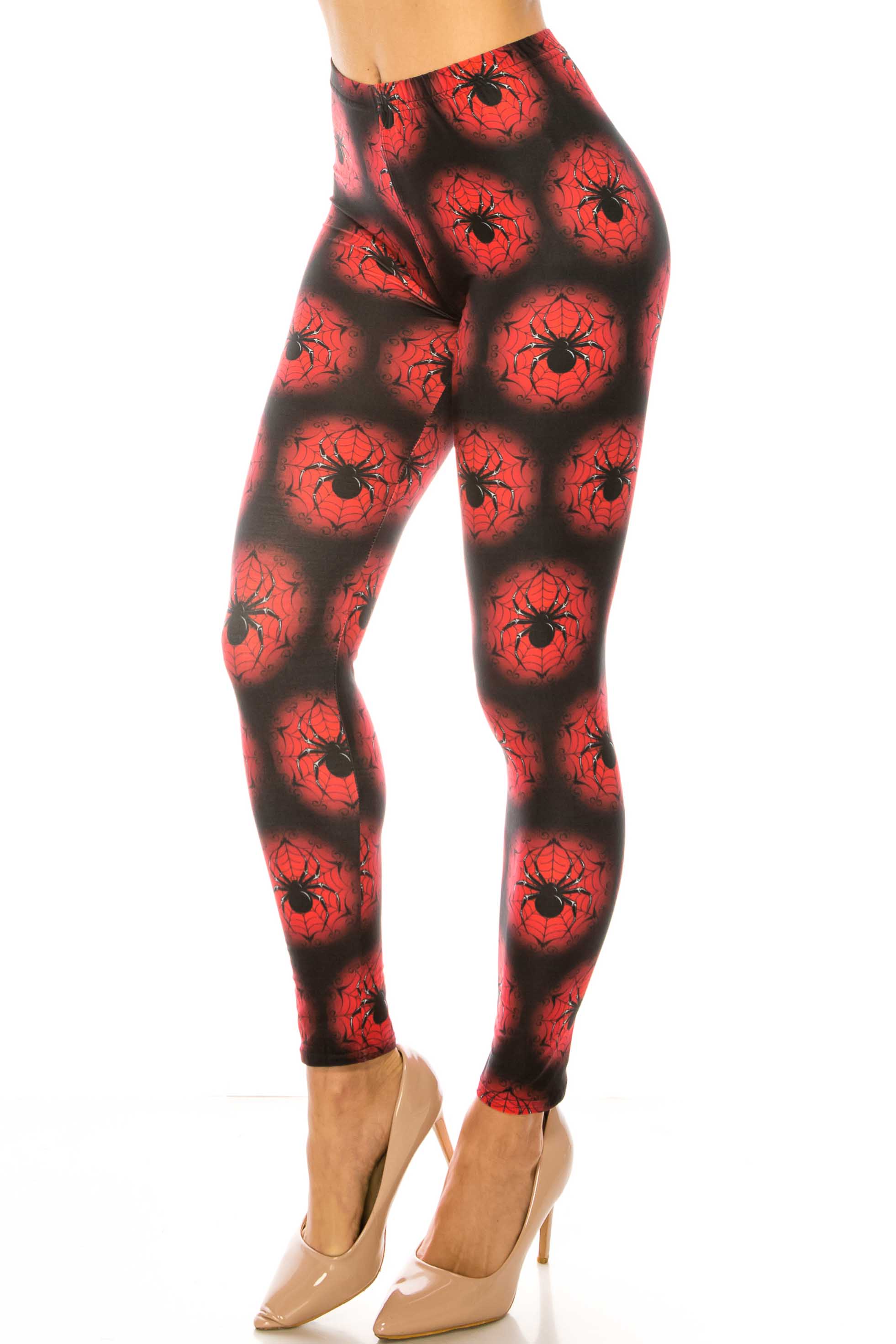 Creamy Soft Black Widow Spider Web Extra Plus Size Leggings - 3X-5X - USA Fashion (Red,XPlus One Size)