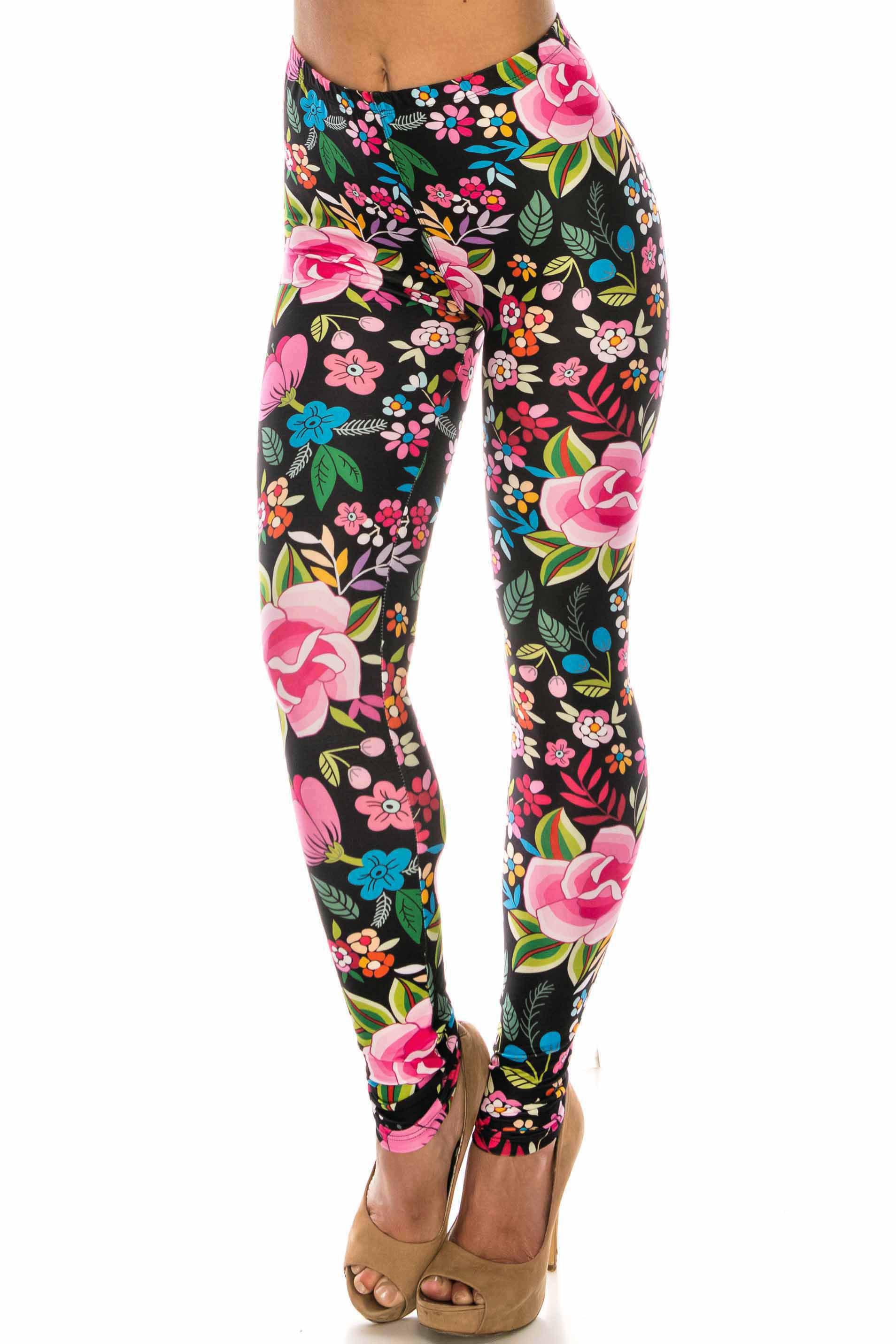 Creamy Soft Floral Oasis Extra Plus Size Leggings - 3X-5X - USA Fashion (XPlus One Size,Multi Color Bold)