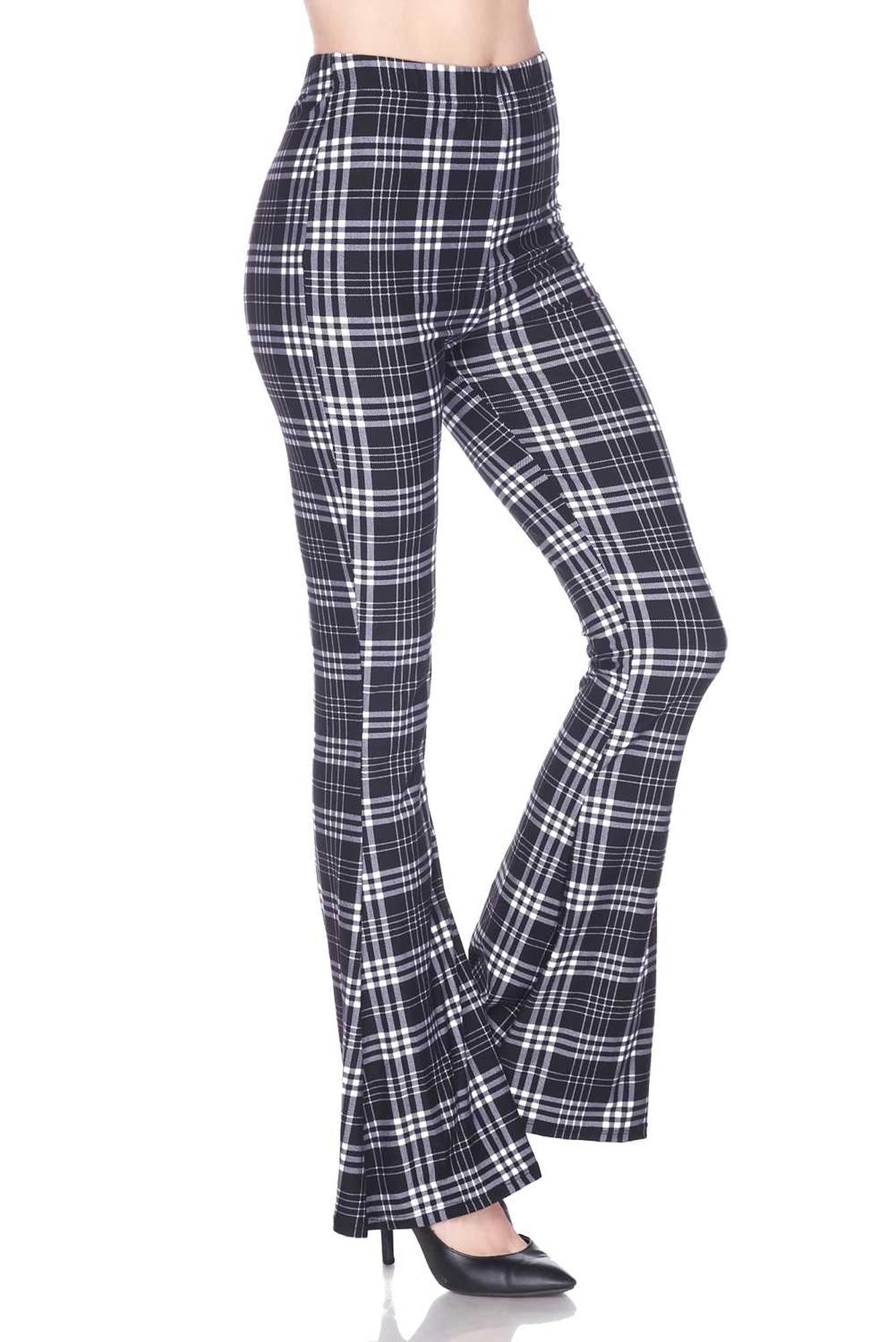 Buttery Smooth Traditional Black and White Plaid Bell Bottom Leggings