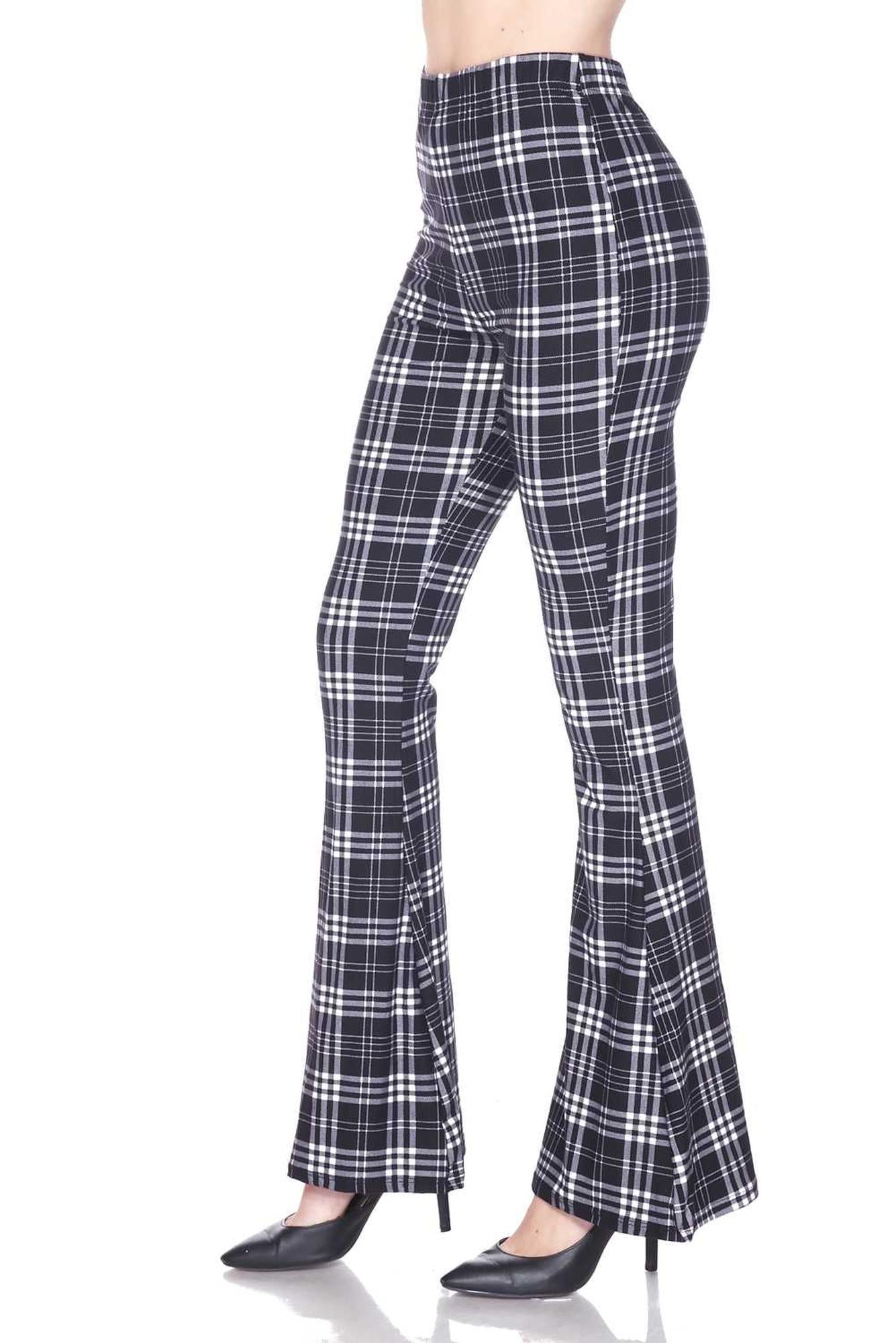 Buttery Smooth Traditional Black and White Plaid Bell Bottom Leggings