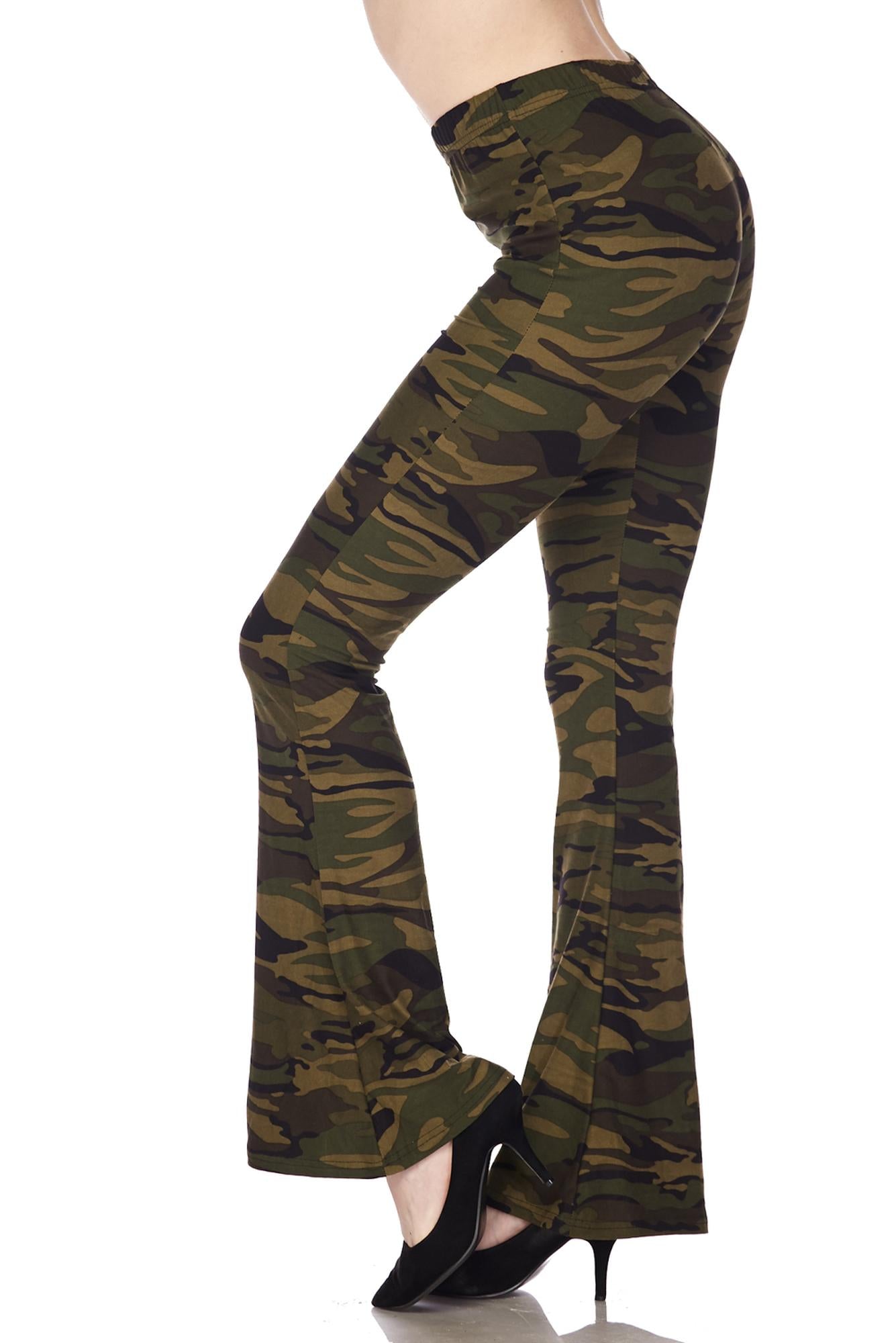 Brushed Green Camouflage Bell Bottom Leggings