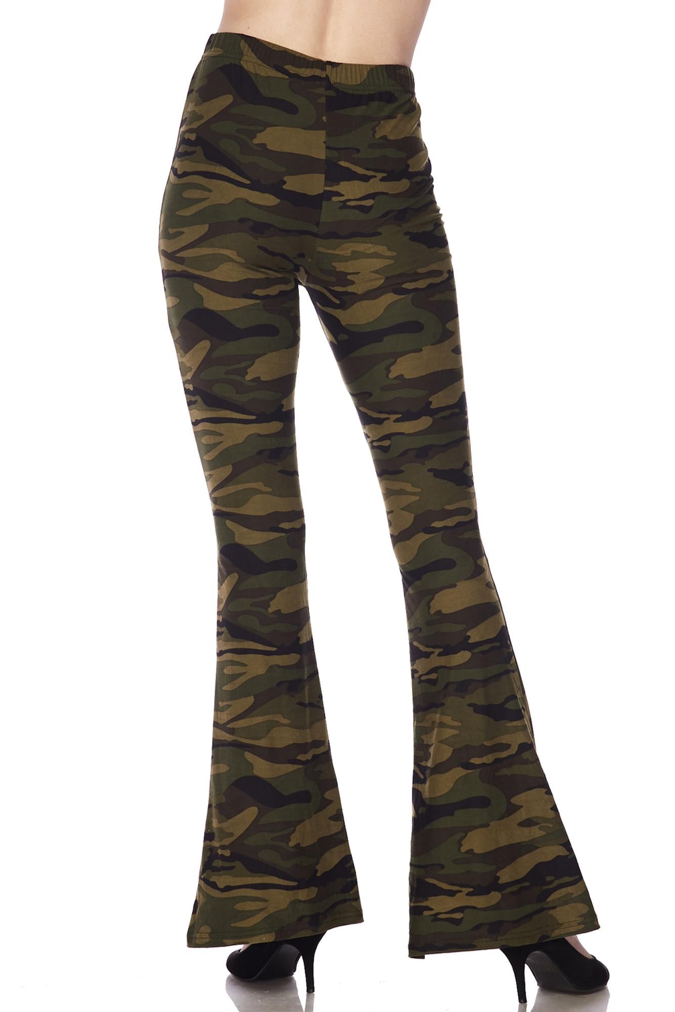 Brushed Green Camouflage Bell Bottom Leggings