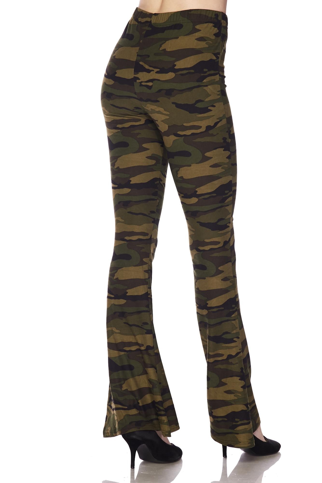 Brushed Green Camouflage Bell Bottom Leggings