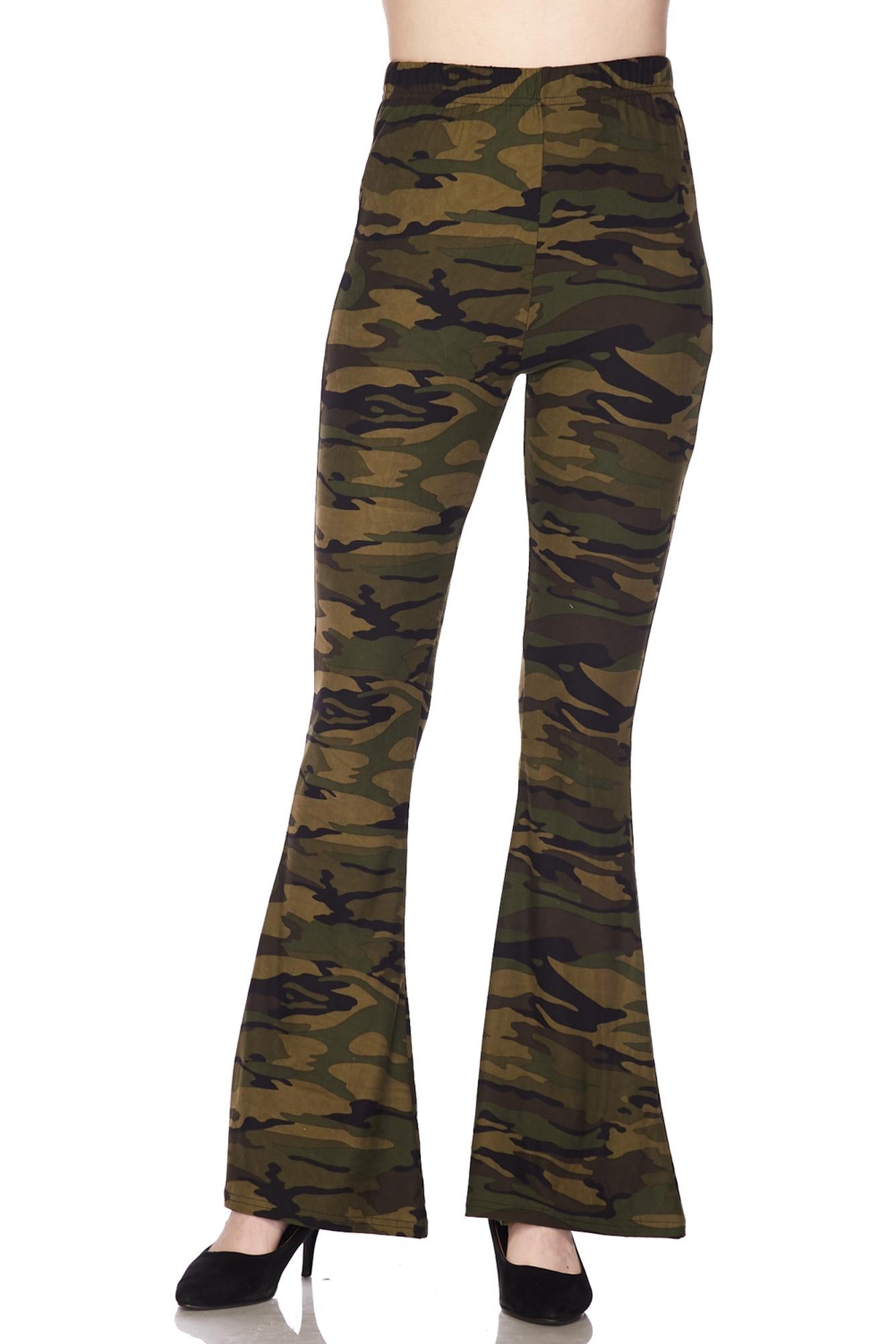 Brushed Green Camouflage Bell Bottom Leggings