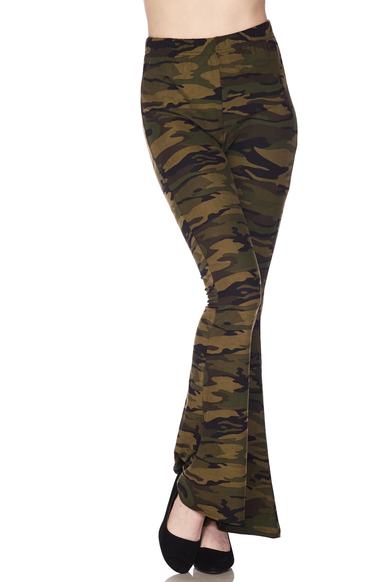Brushed Green Camouflage Bell Bottom Leggings