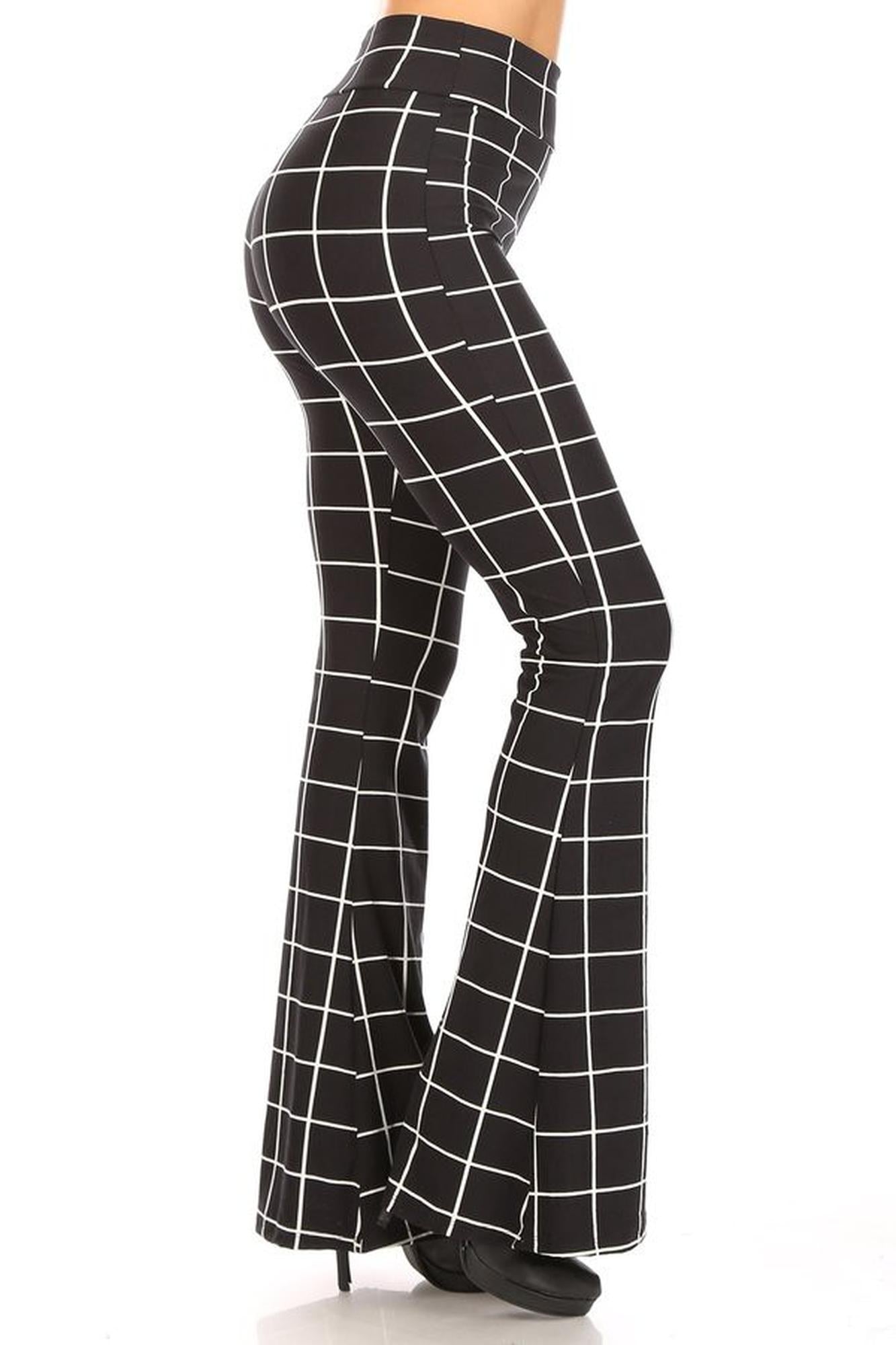 Buttery Smooth Black and White Grid Bell Bottom Leggings
