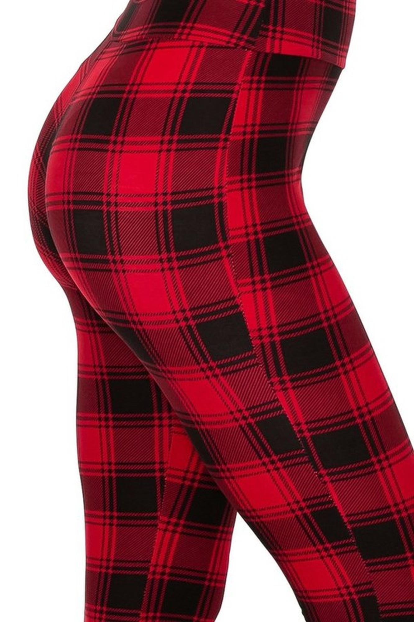 Buttery Smooth Red and Black Plaid Bell Bottom Leggings