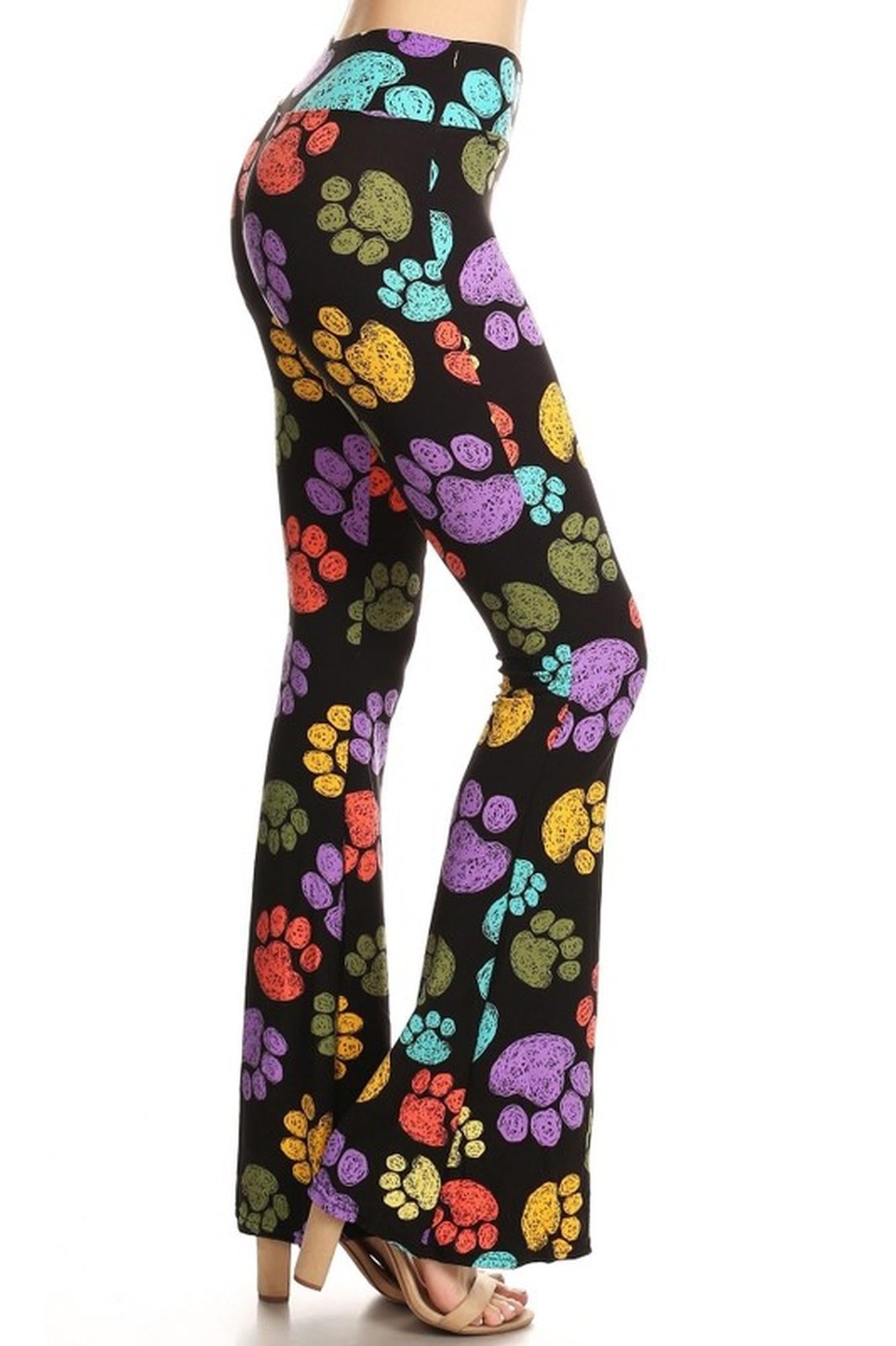 Buttery Smooth Paw Print Bell Bottom Leggings