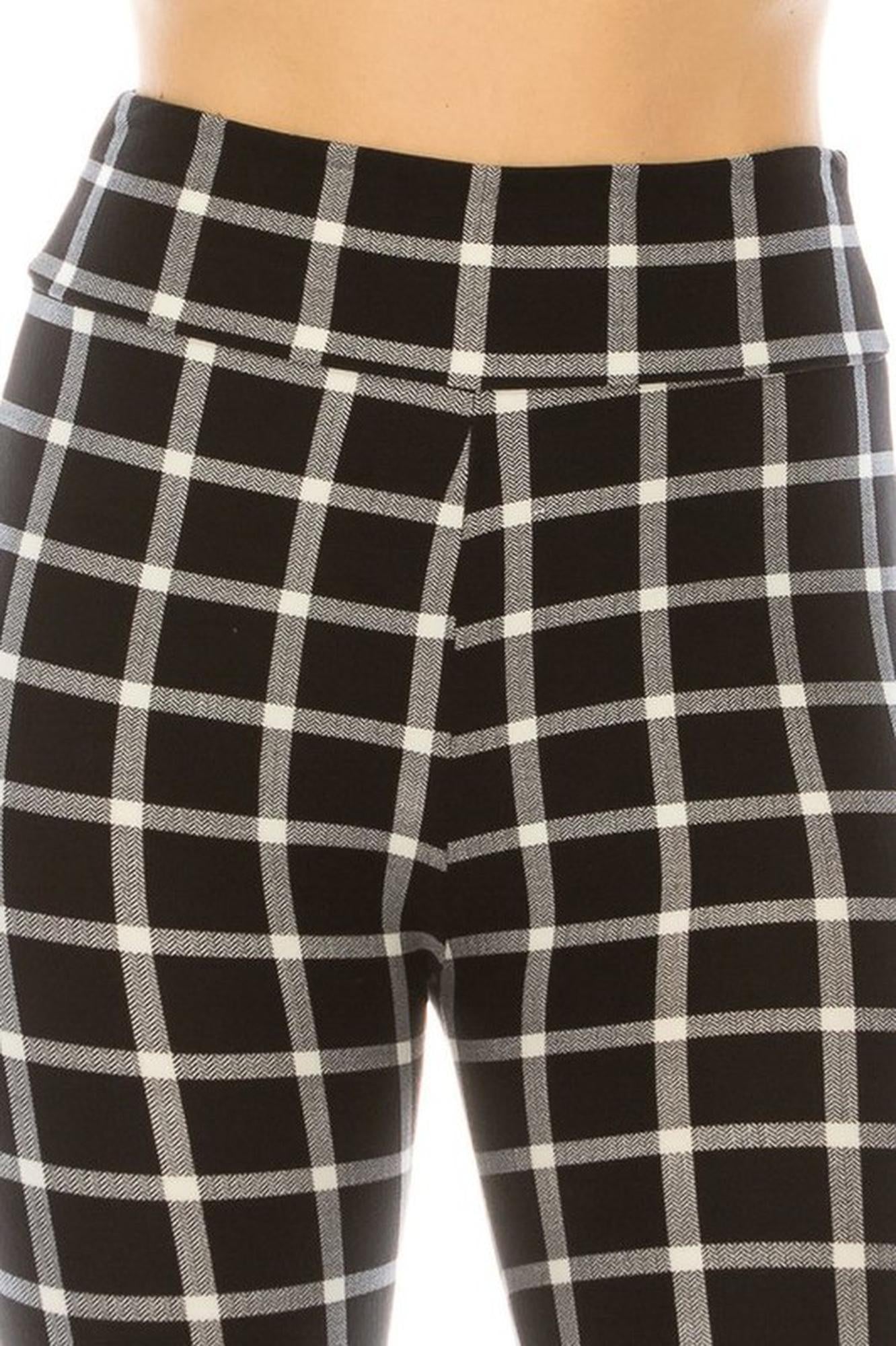 Buttery Smooth Black and White Simple Plaid Bell Bottom Leggings