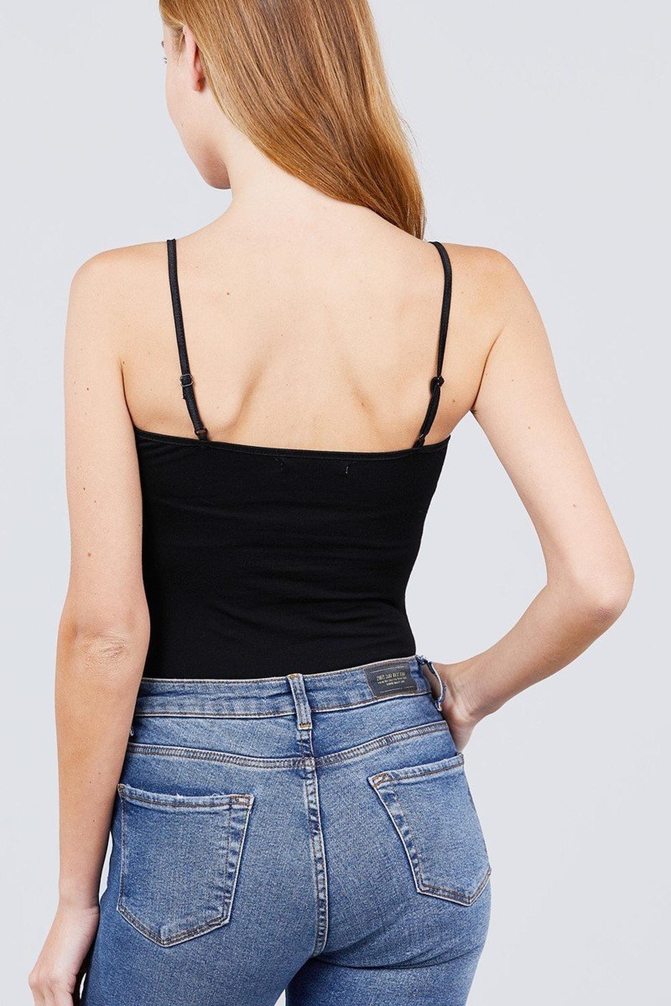 Basic Solid Spaghetti Strap Cotton Bodysuit