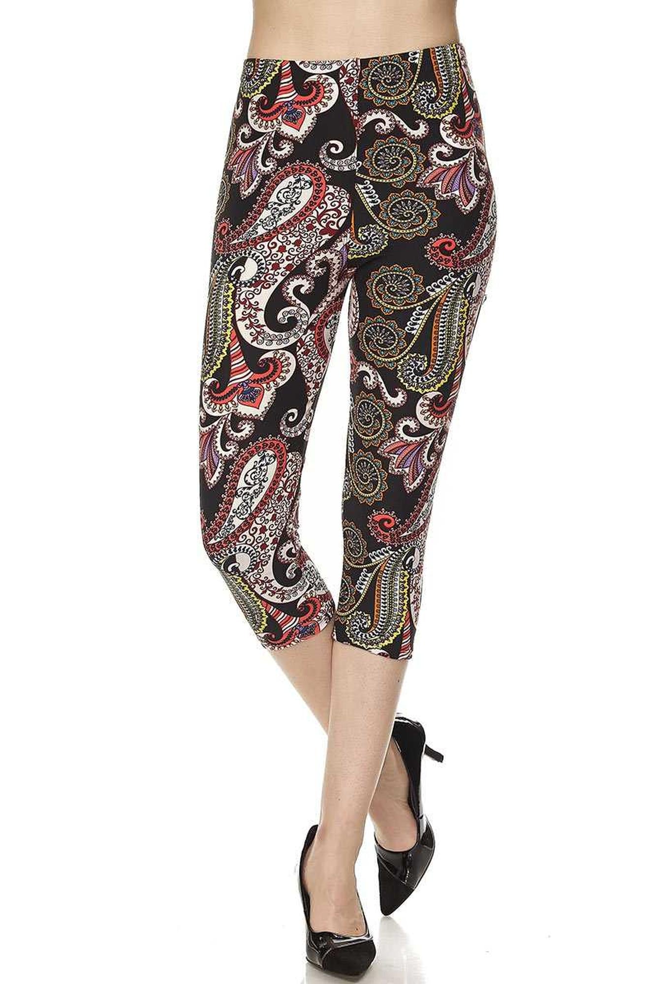 Buttery Soft Raspberry Paisley Capris (One Size Regular,Red)