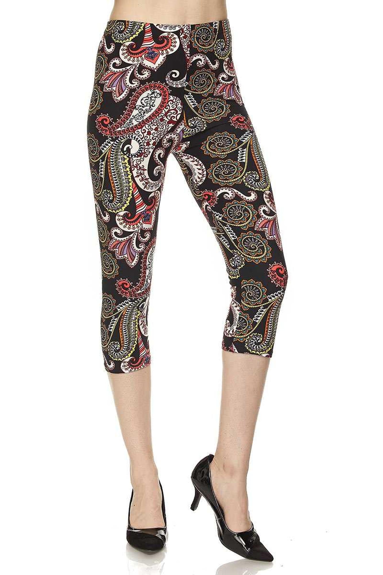 Buttery Soft Raspberry Paisley Capris (One Size Regular,Red)
