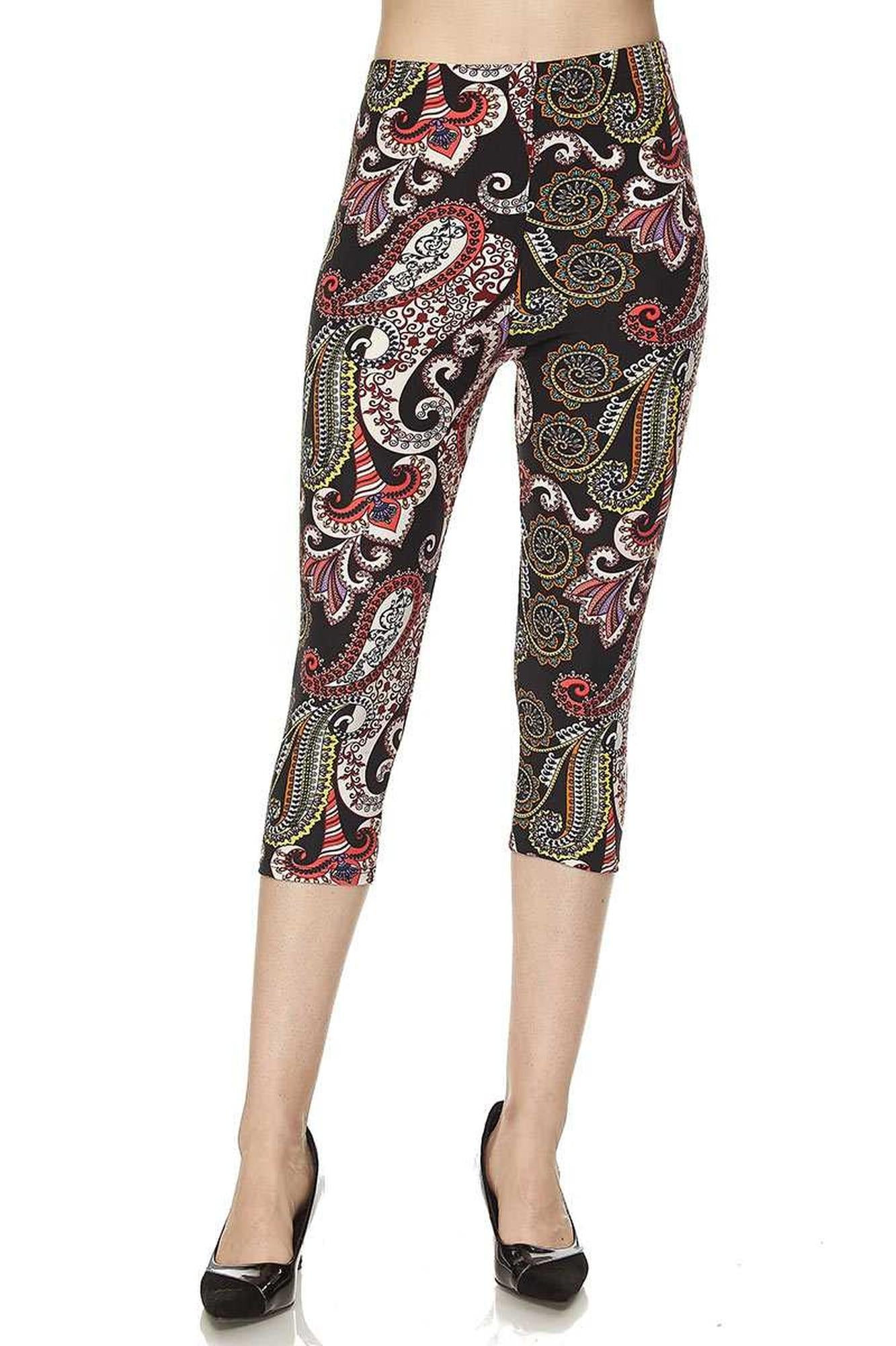 Buttery Soft Raspberry Paisley Capris (One Size Regular,Red)