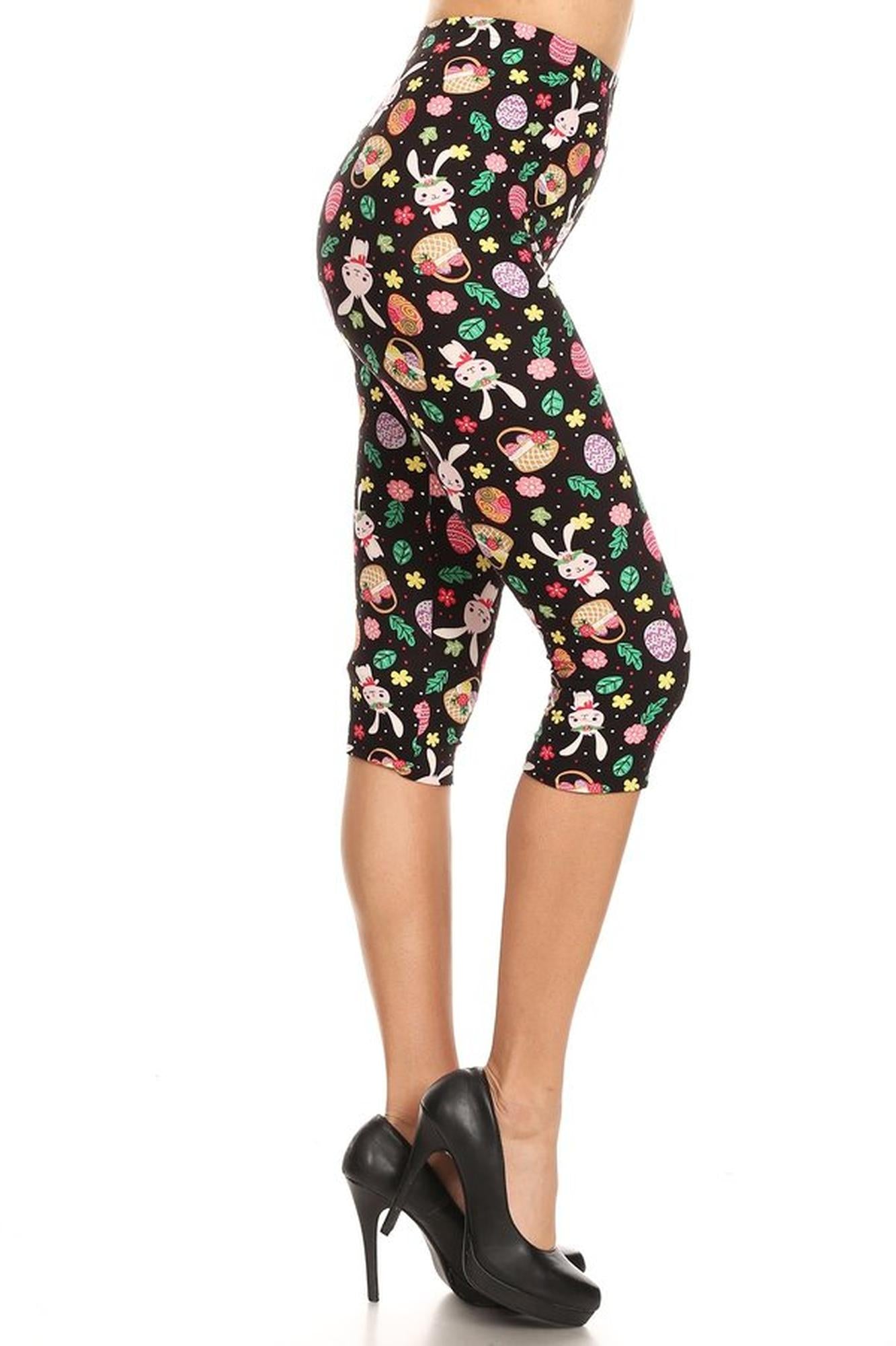 Buttery Soft Happy Easter Capris (One Size Regular,Black)