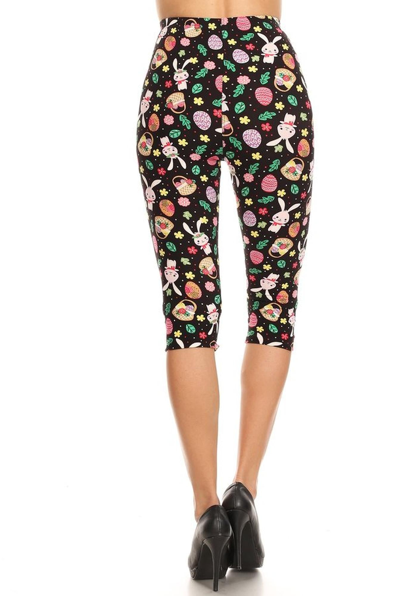 Buttery Soft Happy Easter Capris (One Size Regular,Black)