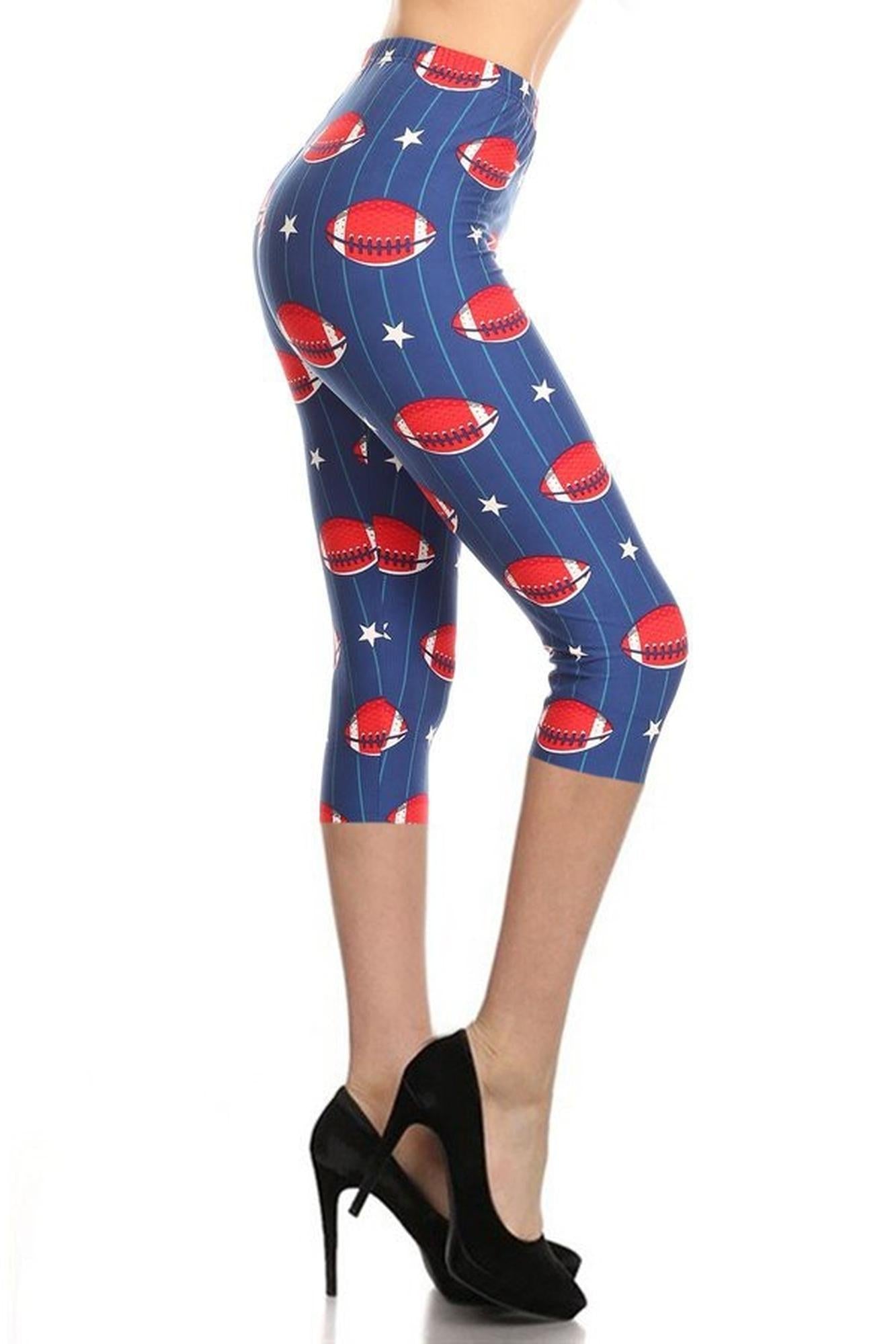 Buttery Soft Football Plus Size Capris - LIMITED EDITION (One Size Plus,Blue)