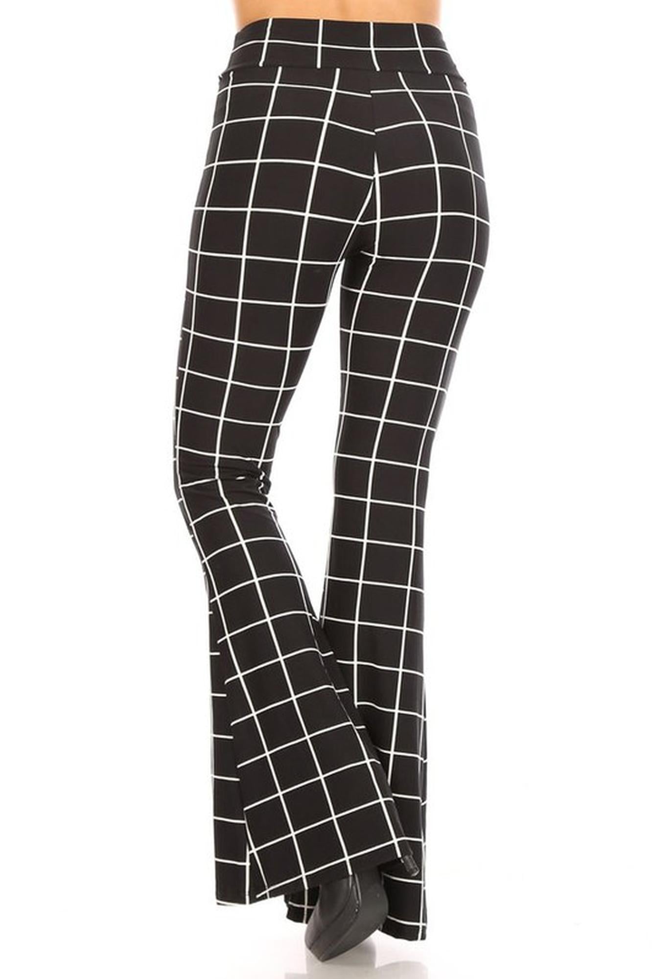 Buttery Smooth Black and White Grid Bell Bottom Leggings