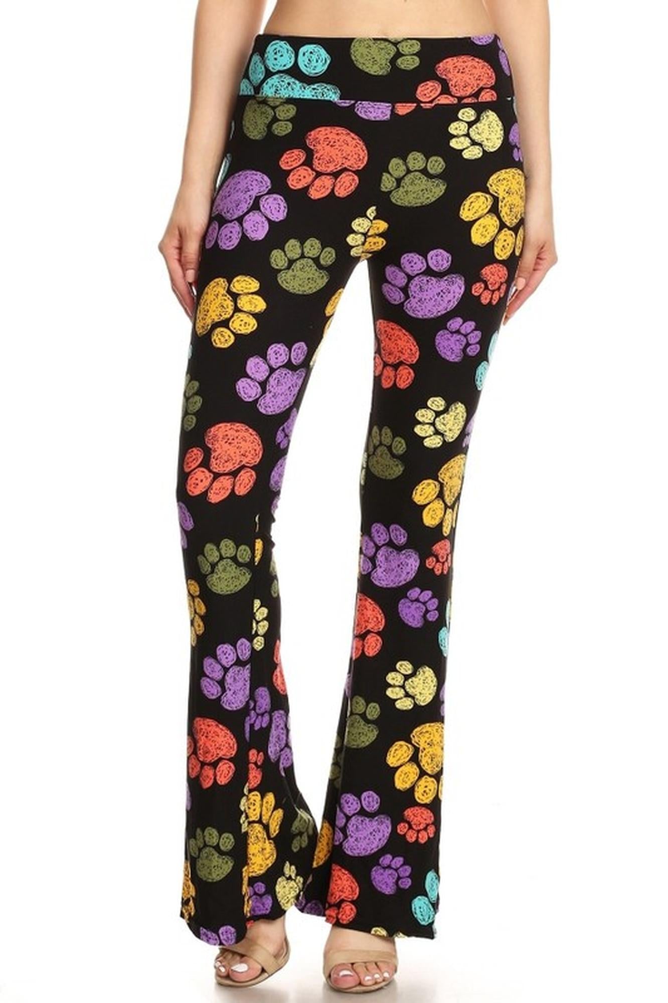 Buttery Smooth Paw Print Bell Bottom Leggings