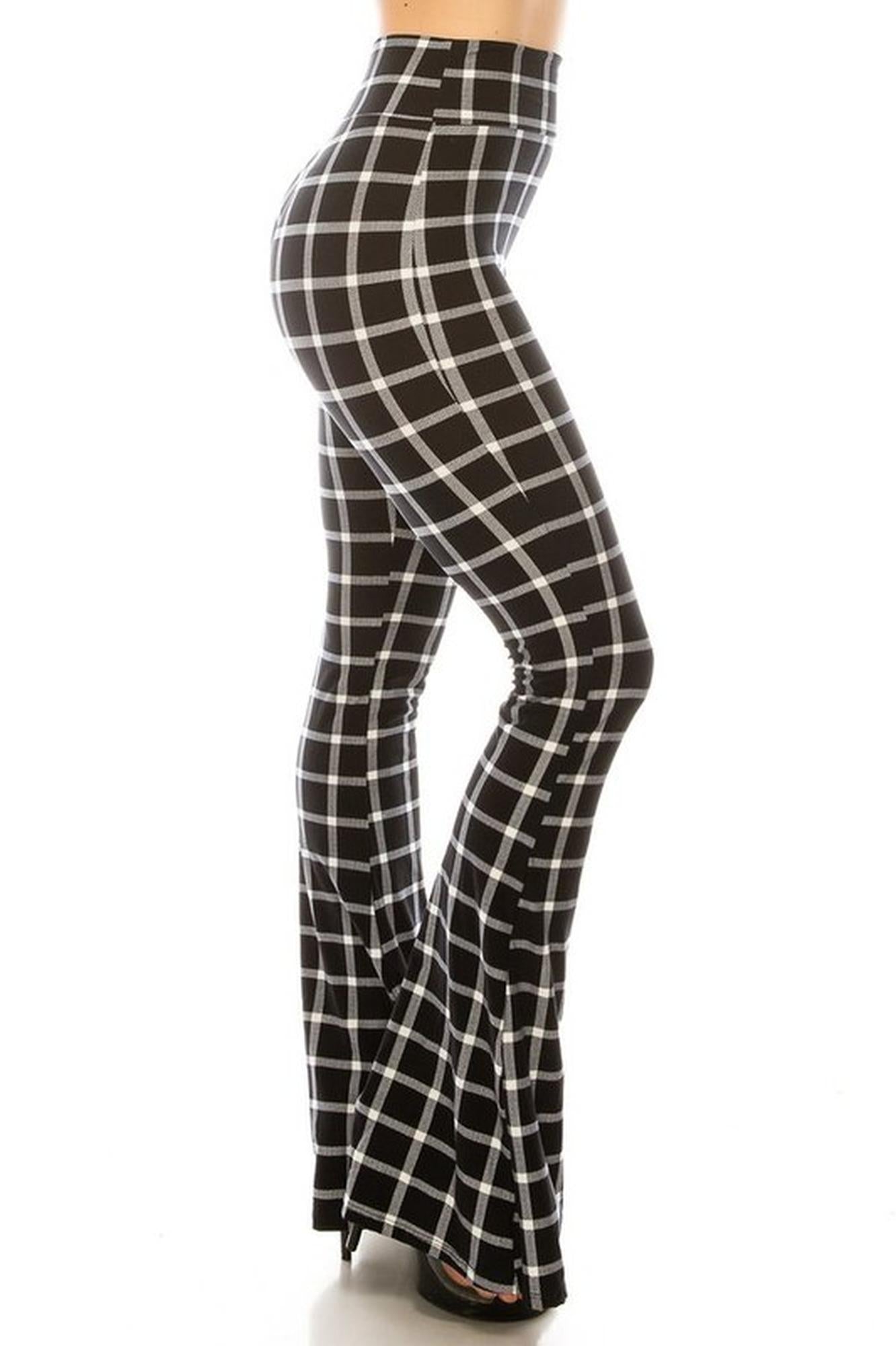 Buttery Smooth Black and White Simple Plaid Bell Bottom Leggings