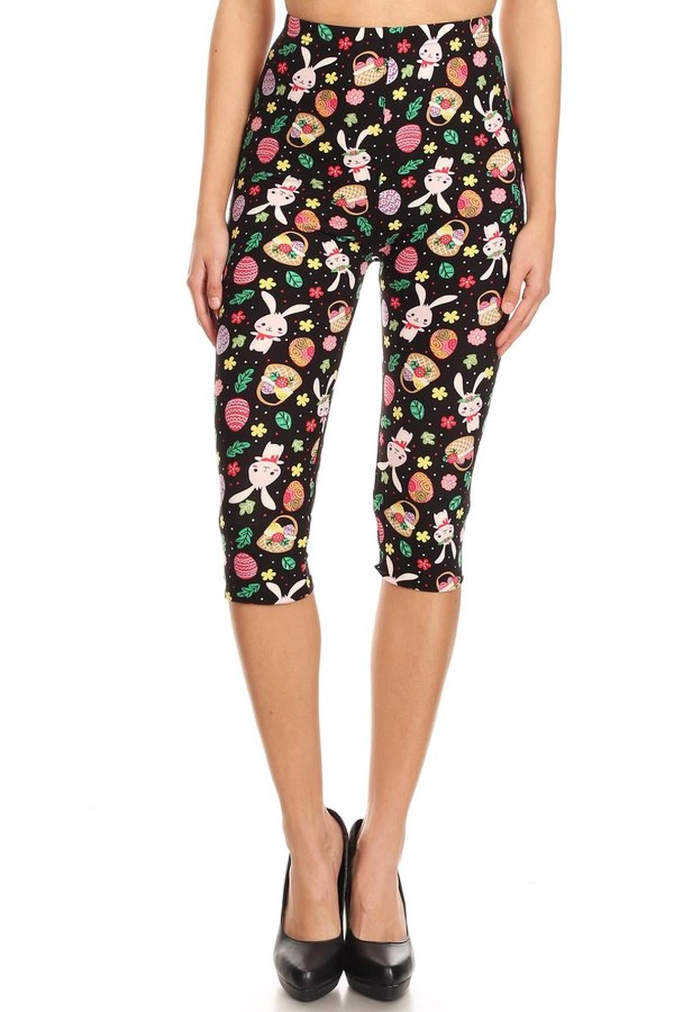 Buttery Soft Happy Easter Capris (One Size Regular,Black)