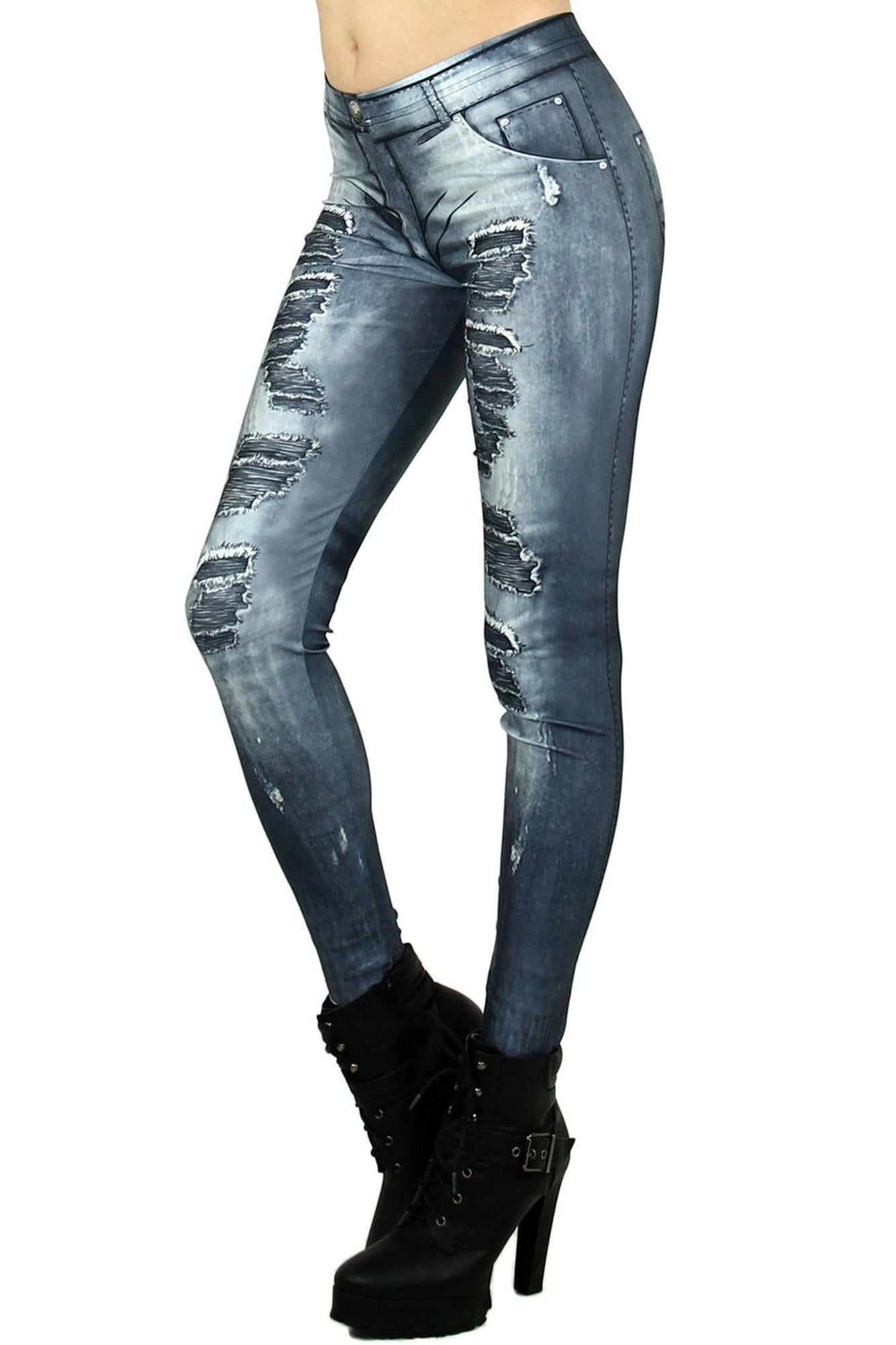 Premium Graphic Distressed Denim Jean Leggings
