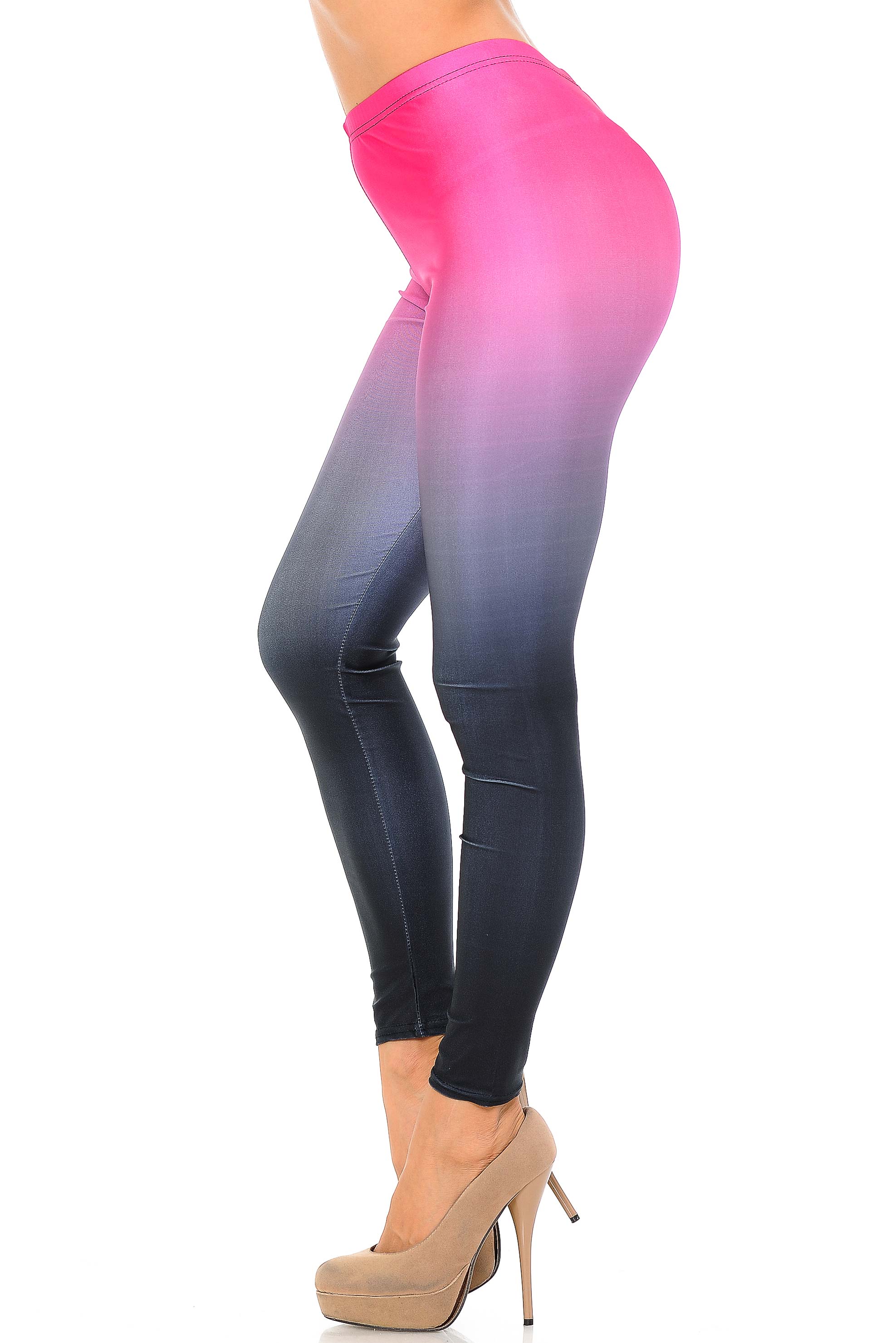 Premium Graphic Print Fuchsia to Black Ombre Leggings