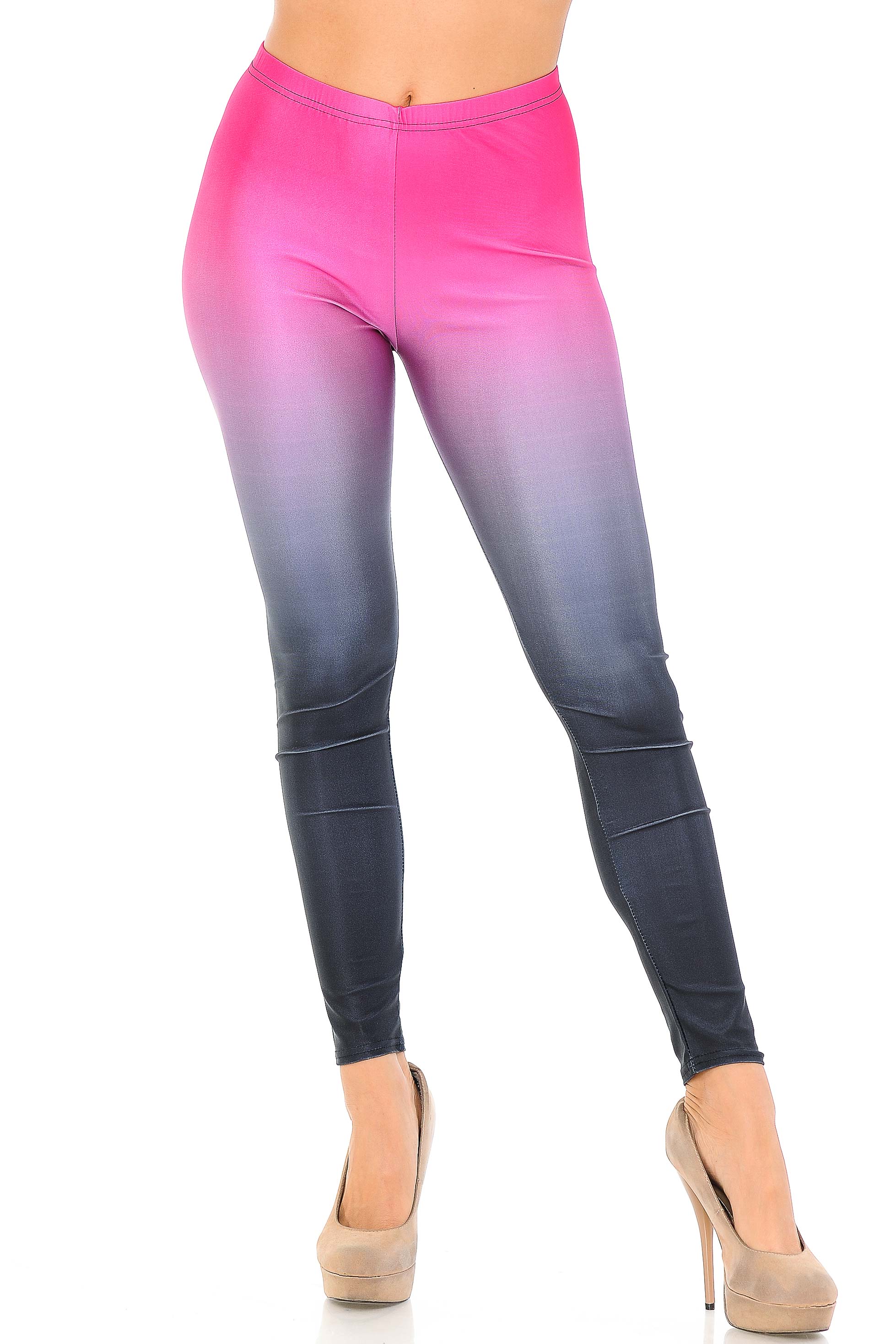 Premium Graphic Print Fuchsia to Black Ombre Leggings