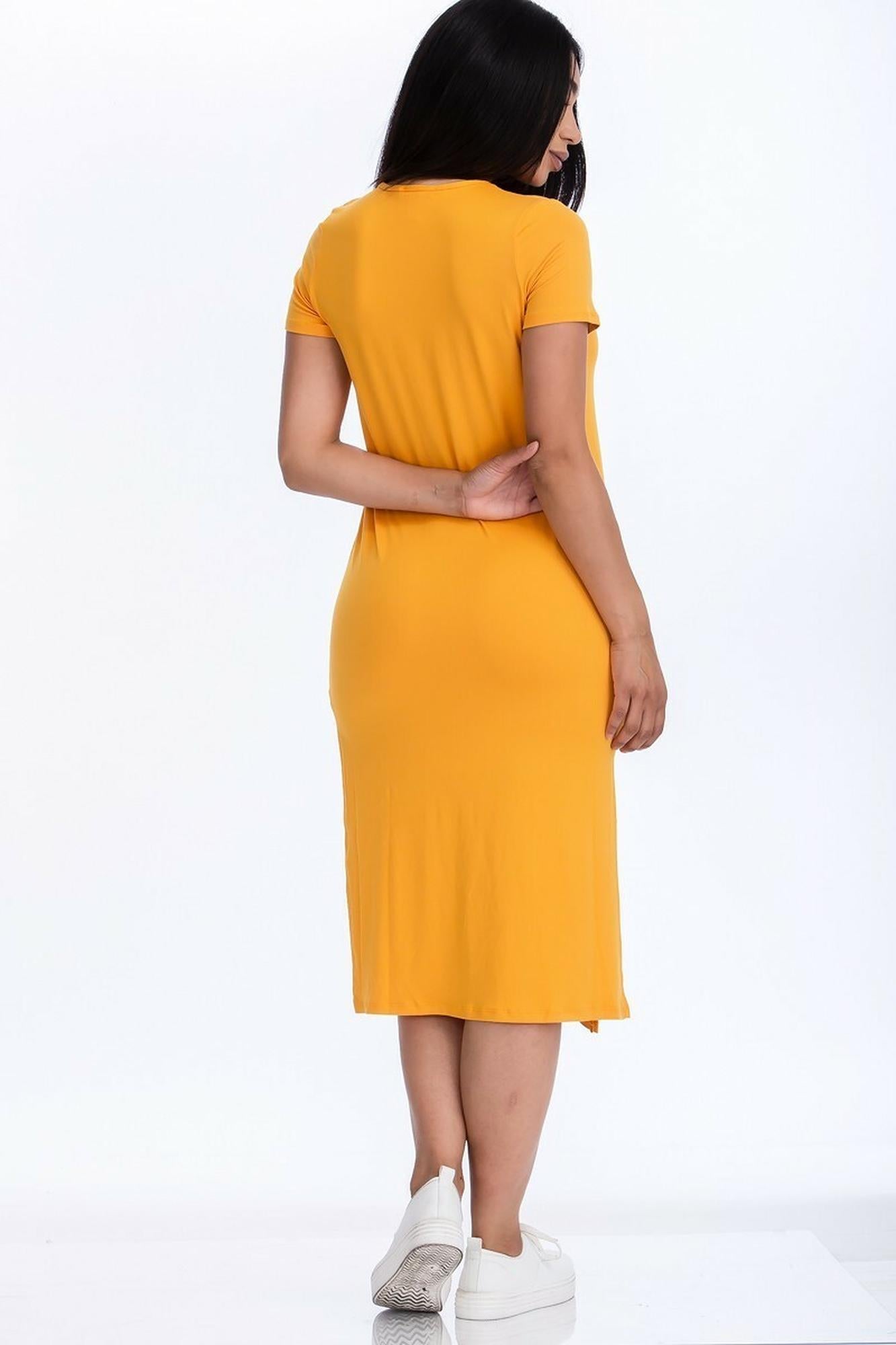 Short Sleeve Double Side Slit Midi Dress