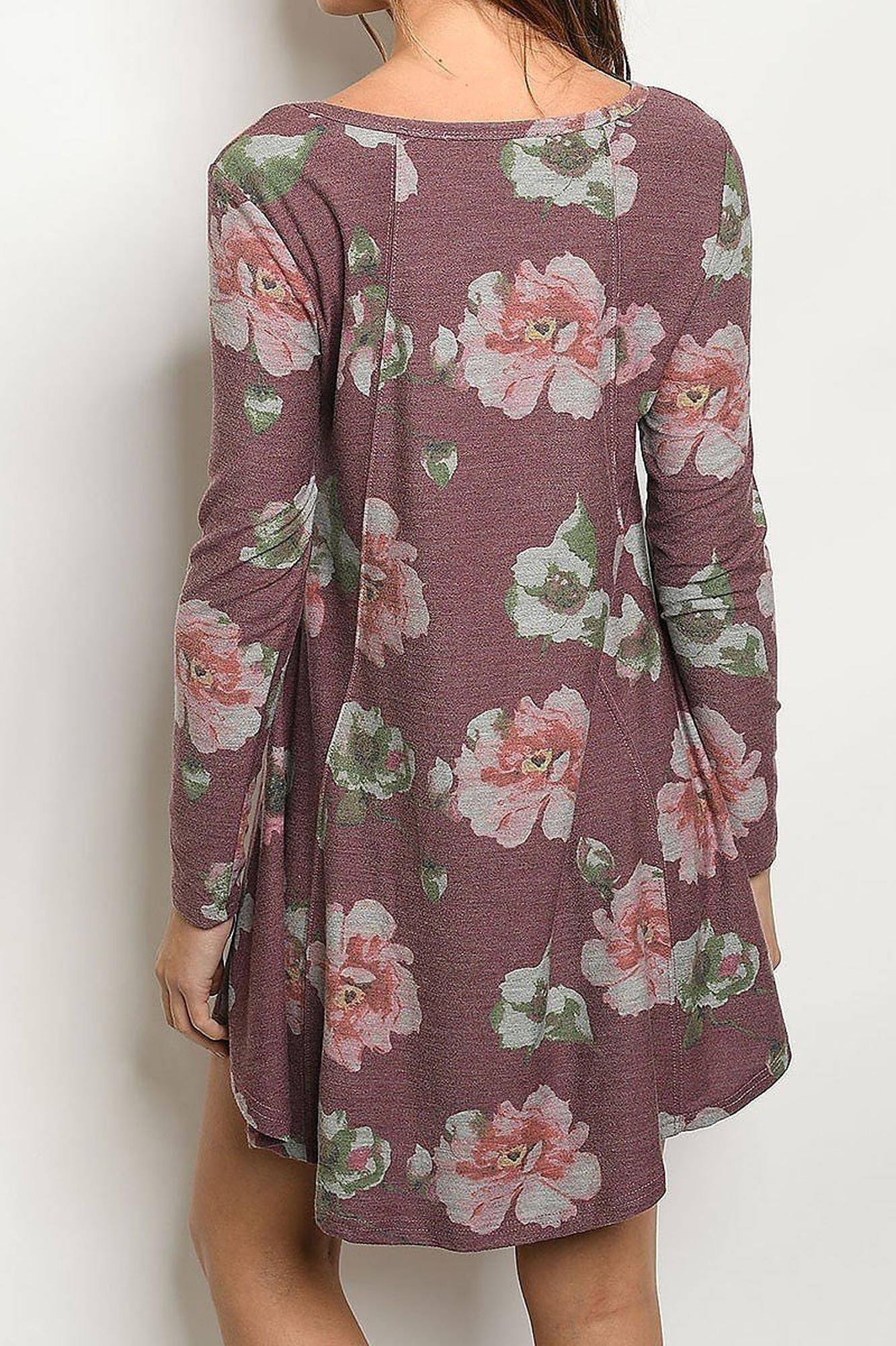 Long Sleeve Vintage Floral Round Neck Mini Dress