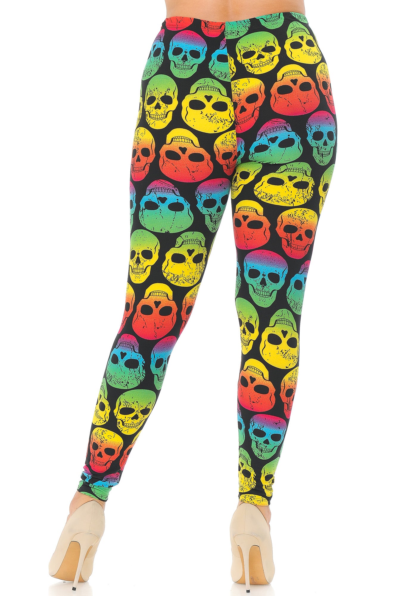 Buttery Soft Rainbow Skull Extra Plus Size Leggings - 3X-5X (XPlus One Size,Multi Color Bold)
