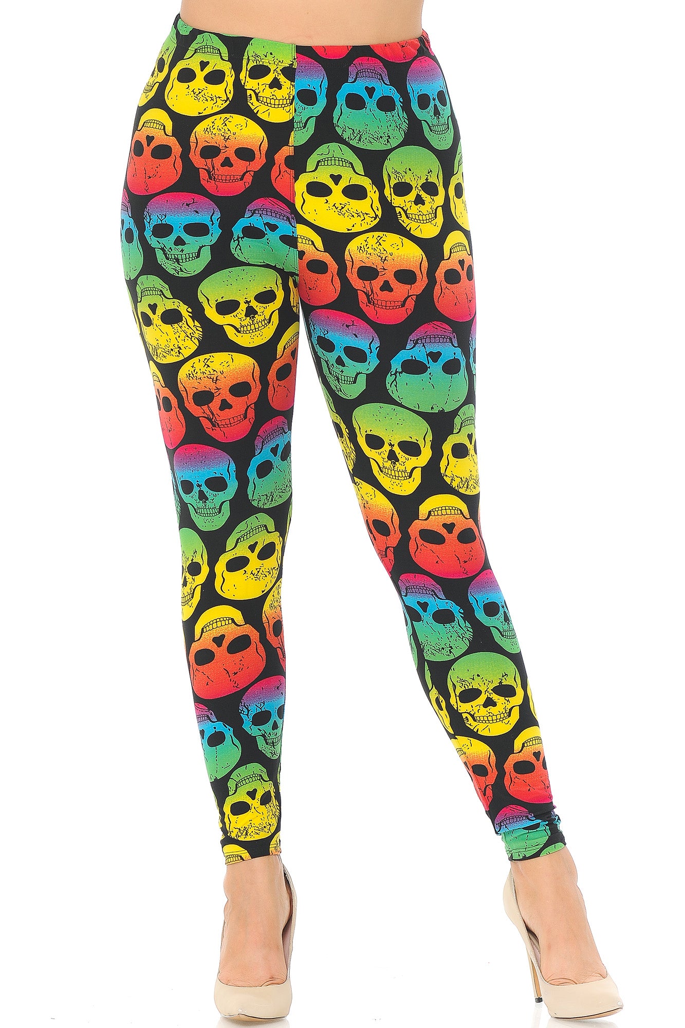 Buttery Soft Rainbow Skull Extra Plus Size Leggings - 3X-5X (XPlus One Size,Multi Color Bold)