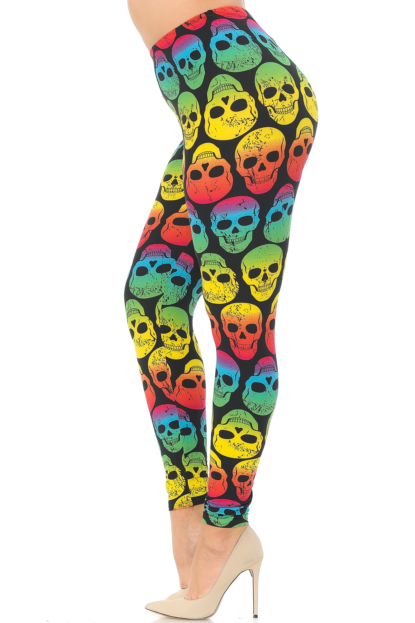 Buttery Soft Rainbow Skull Extra Plus Size Leggings - 3X-5X (XPlus One Size,Multi Color Bold)