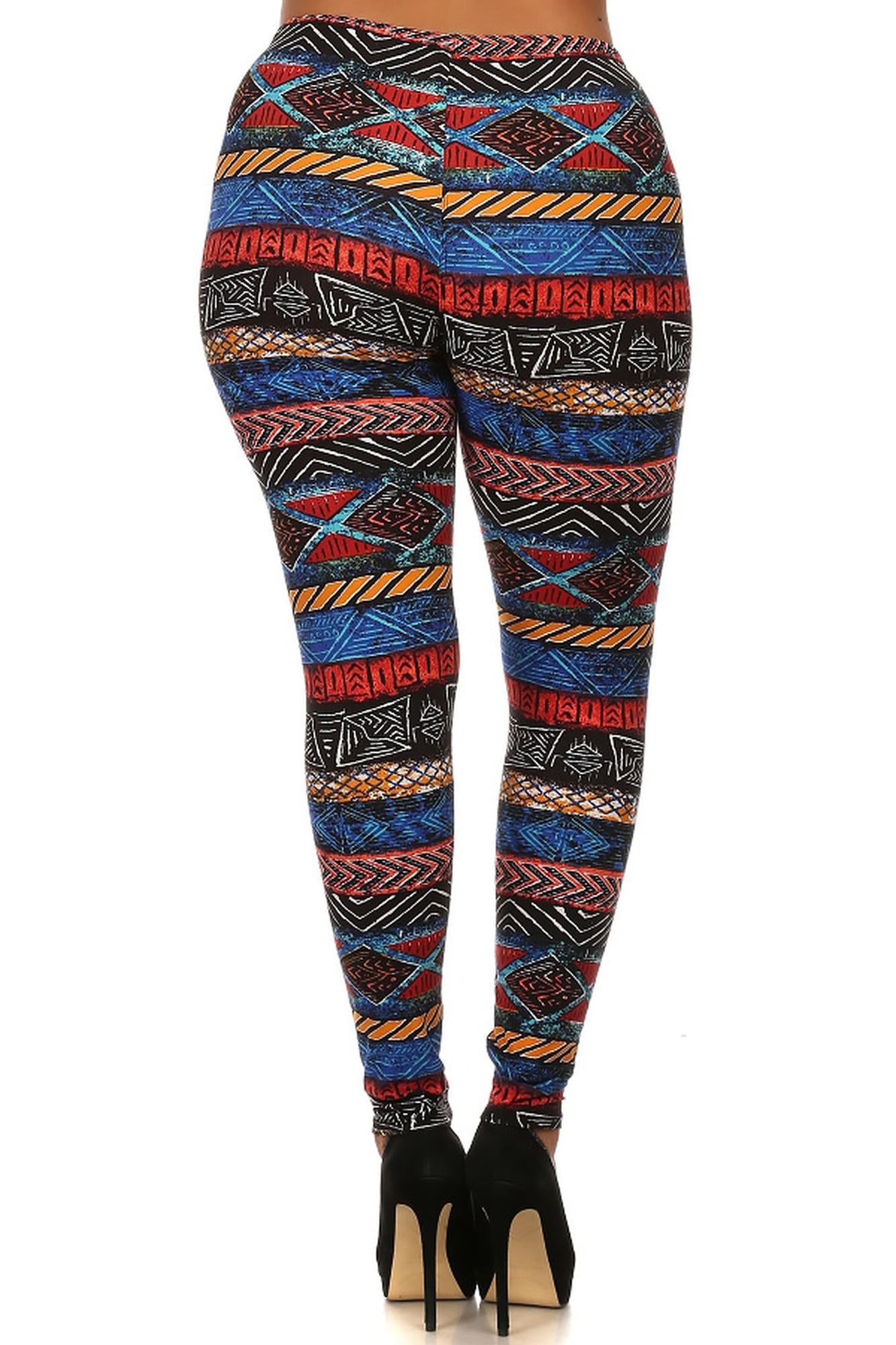 Buttery Soft Tulum Tribal Plus Size Leggings - 3X - 5X (One Size Plus,Multi Color Bold)
