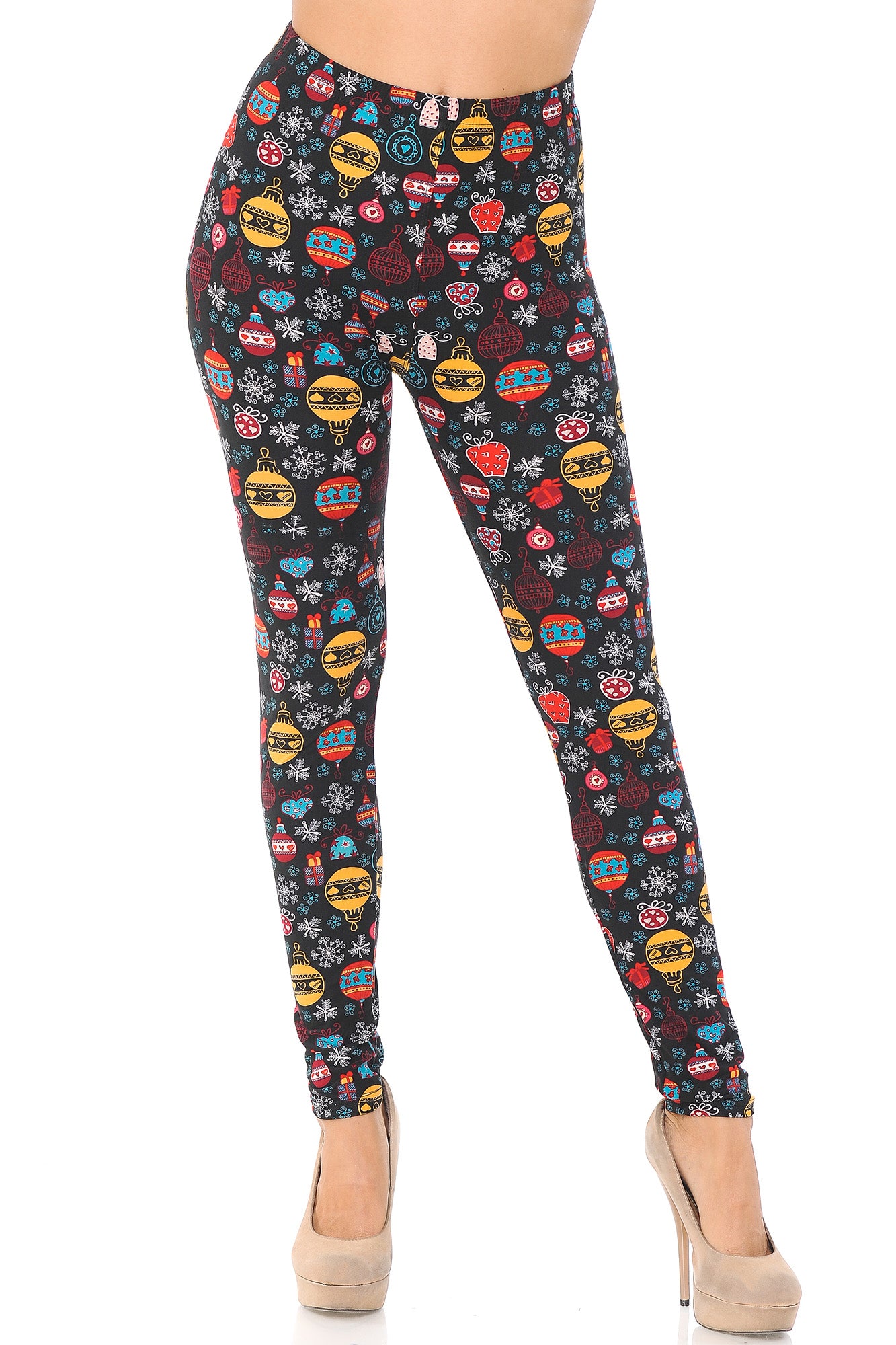 Buttery Soft Colorful Hanging Christmas Ornaments Extra Plus Size Leggings - 3X-5X (XPlus One Size,Multi Color Bold)