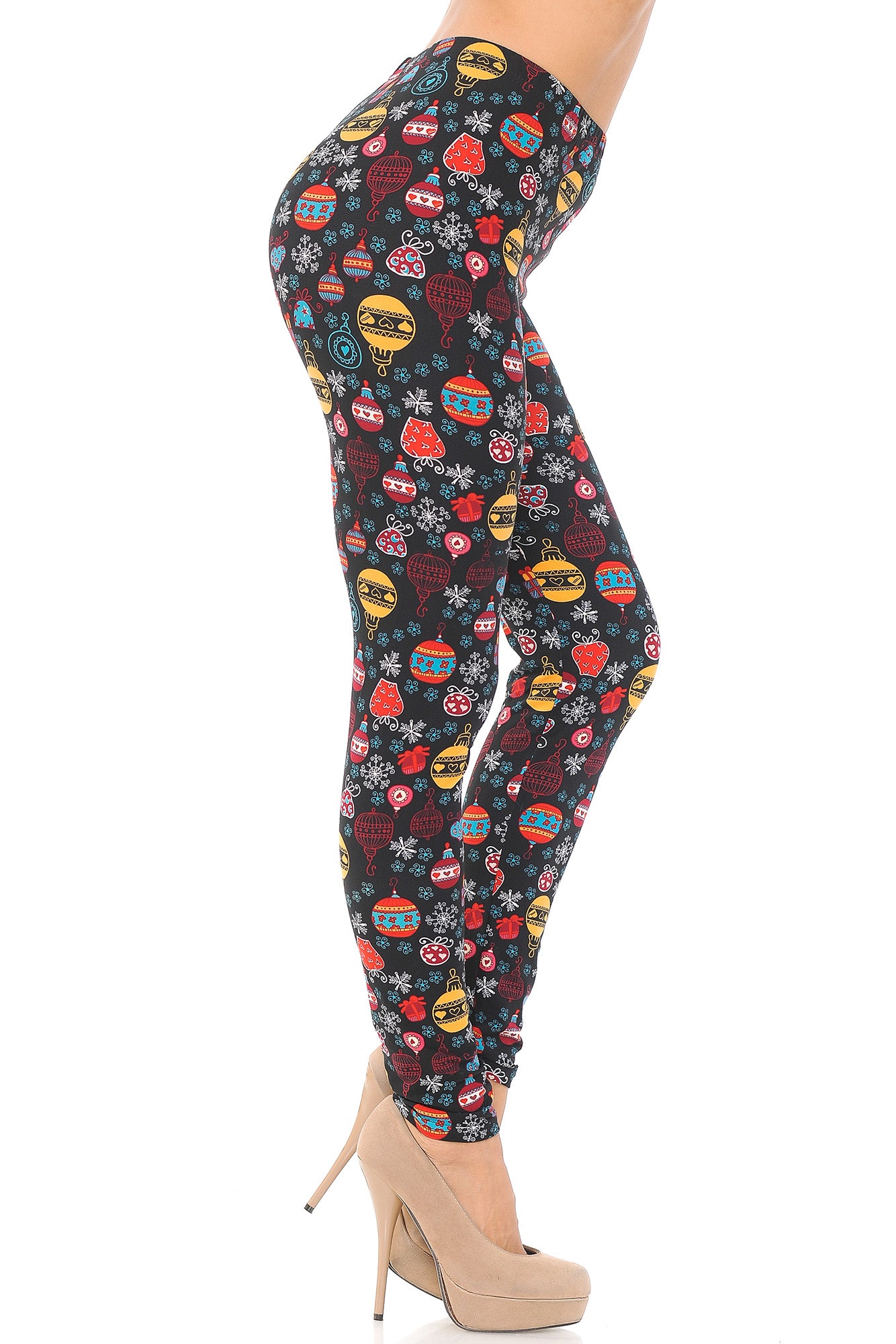 Buttery Soft Colorful Hanging Christmas Ornaments Extra Plus Size Leggings - 3X-5X (XPlus One Size,Multi Color Bold)