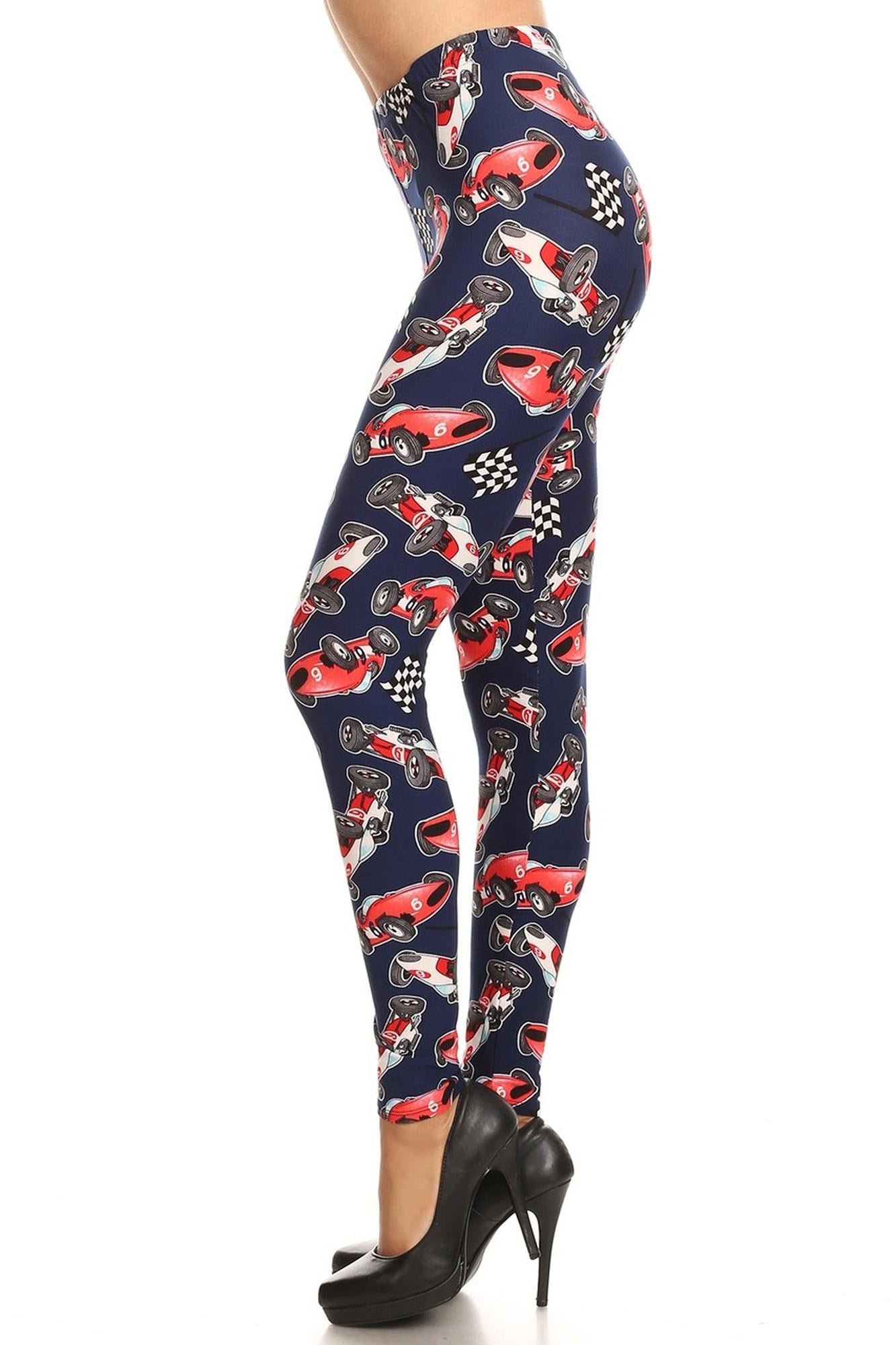 Buttery Soft Retro Race Car Plus Size Leggings - 3X-5X (One Size Plus,Navy)