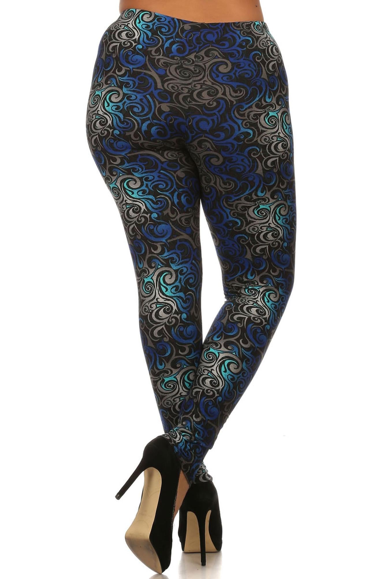 Buttery Soft Blue Tangled Swirl Extra Plus Size Leggings - 3X-5X (XPlus One Size,Blue)