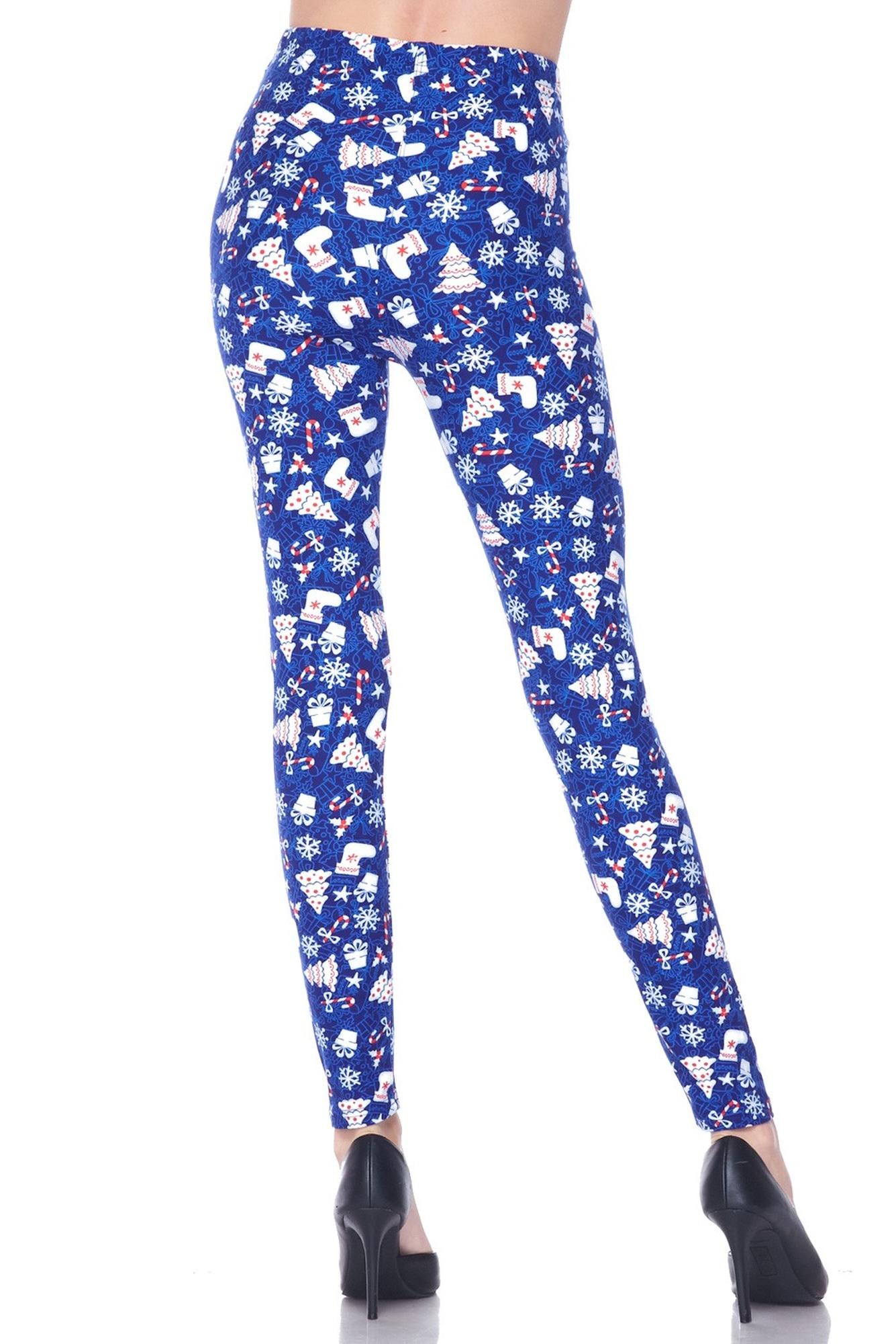Buttery Soft Blue Christmas Merriment Extra Plus Size Leggings (XPlus One Size,Blue)